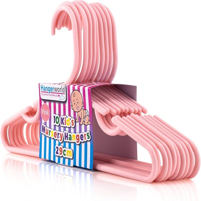 HANGERWORLD 40 Pink Plastic 29cm Childrens Coat Clothes Garment Trouser Skirt Bar Baby Toddler Hangers.