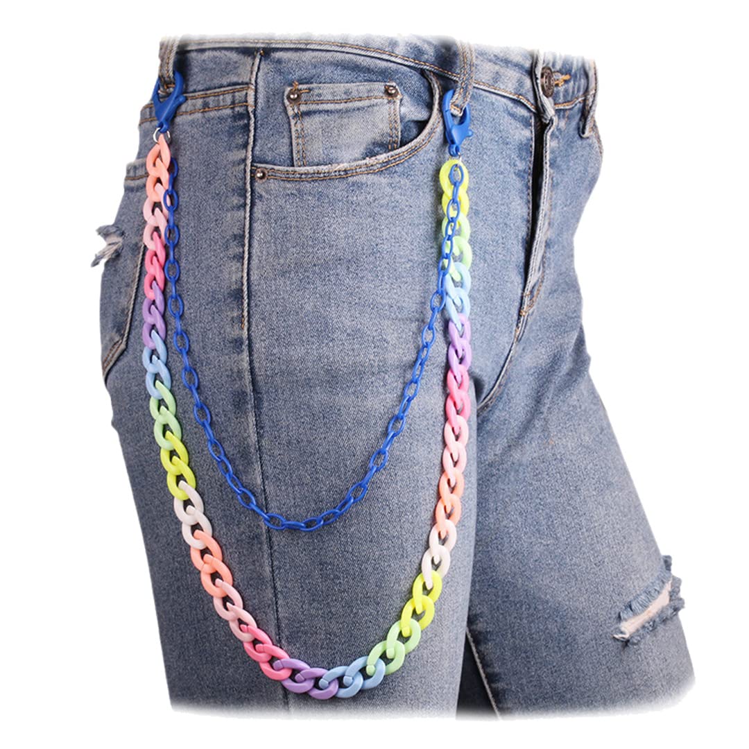 2 Layer Candy Color Pants Chain Resin Jean Chains Wallet Chain Pocket Chain Belt Chains Keychains for Women Men Girls Blue