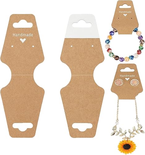 GCQQ Beauty 200 tarjetas de collar autoadhesivas, tarjetas de exhibición de collares de papel Kraft, hechas a mano con tarjetas de aretes de amor,