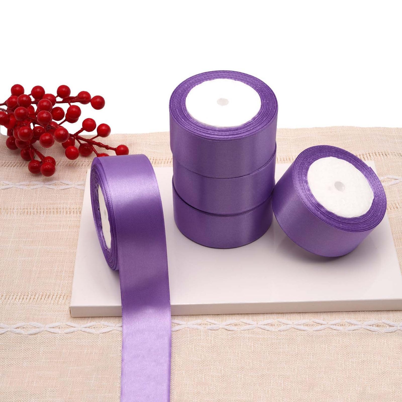 Baocuan - Cinta De Satén Roja De 3,8 Cm, 45,7 Metros, Rollo De Cintas De Tela Sólida Para Invitaciones De Boda, Ramos De Novia, Costura, Decoración De