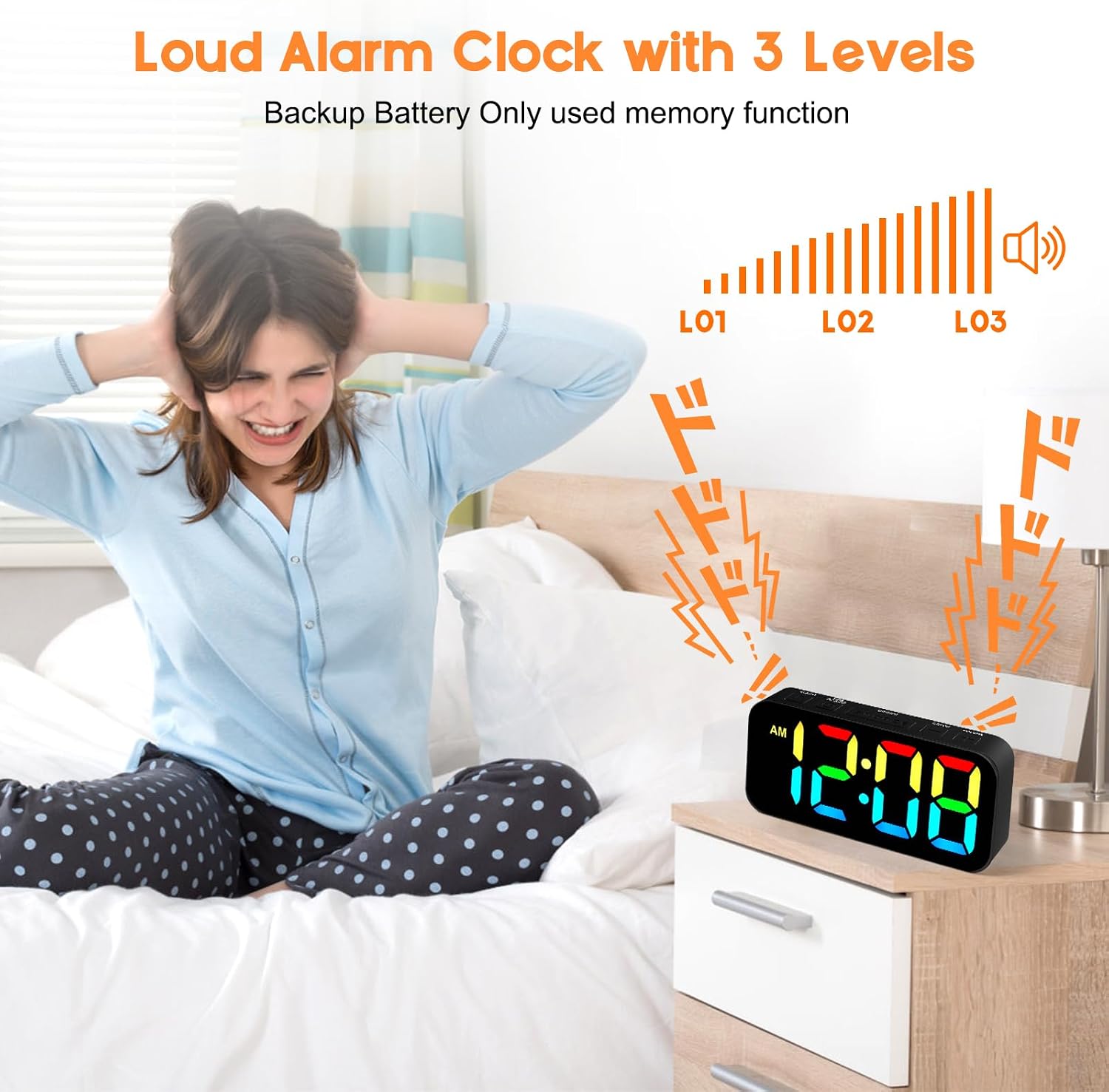 Loud Alarm Clocks for Bedrooms, Digital Clock with 13 Color Night Light, Desk Clock with Large Numbers, Dimmer, Adjustable Alarm Volume, USB Port, Snooze, 12/24H for Heavy Sleepers Teens Kids (Black)