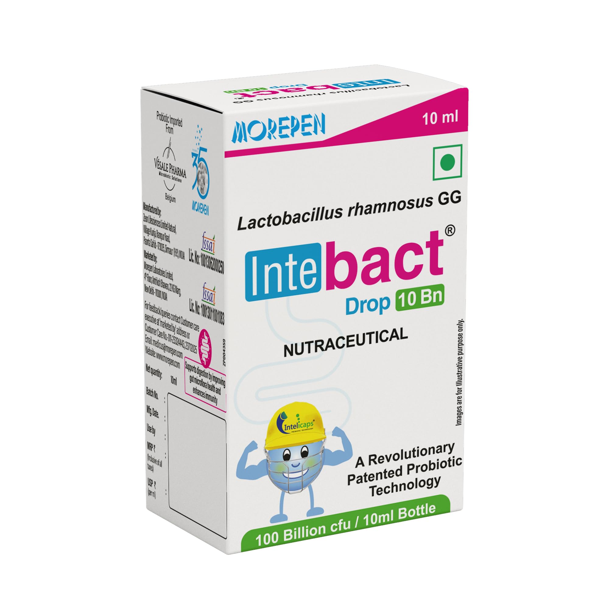 Morepen INTEBACT DROPS 10BN Probiotics Supplement Lactobacillus Bacteria support Gut Digestive Health & Immunity Booster for Men Women 10Ml Pack (B0CNCZB7XG) Amazon Price History, Amazon Price Tracker
