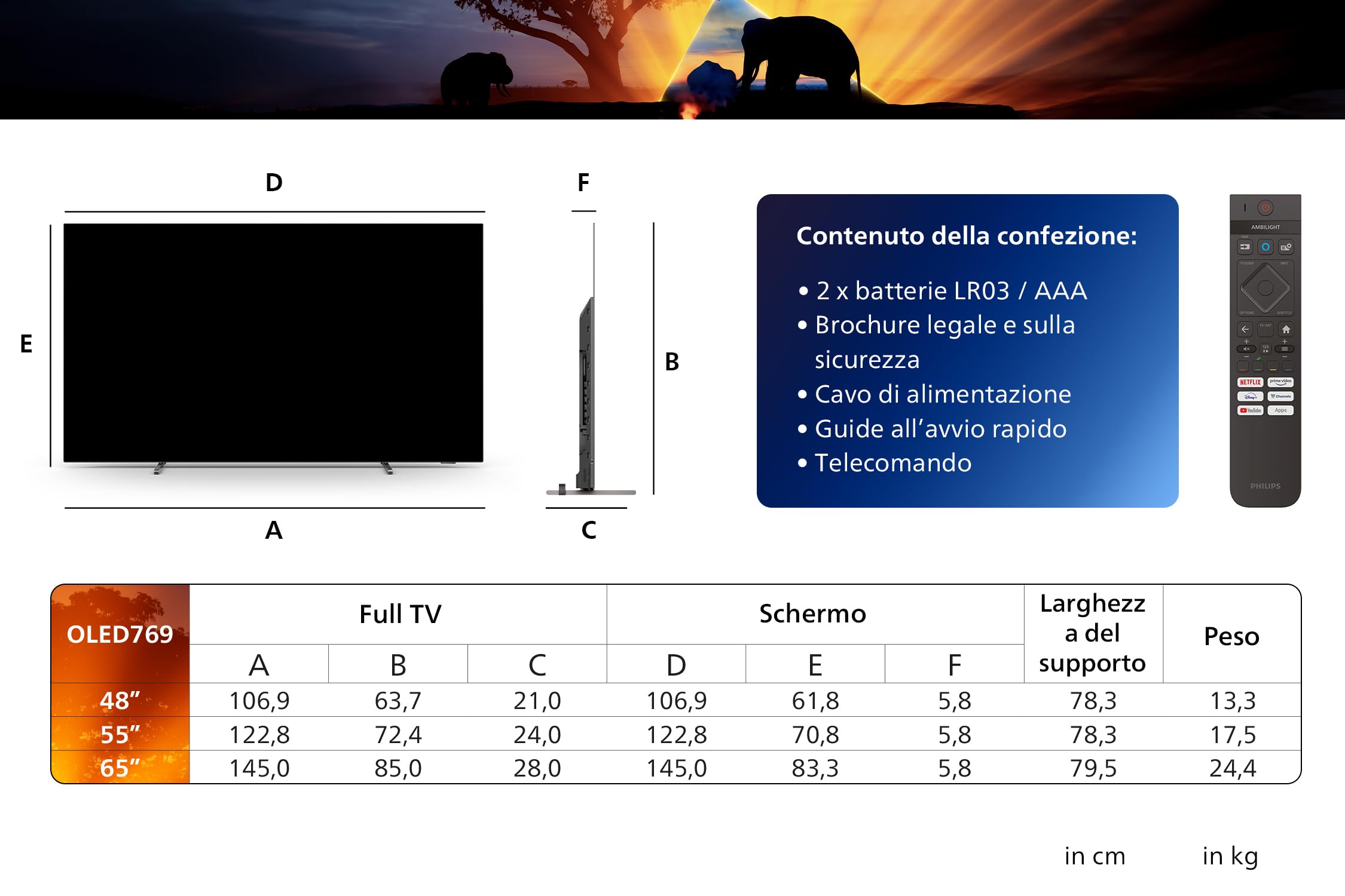 Philips Ambilight 48OLED769 4K OLED Smart TV - Display 48’’ con P5 AI Perfect Picture Ultra HD Titan OS TV Dolby Vision e Dolby Atmos Sound, Funziona con Alexa e Google Assistant - Cornice in metallo