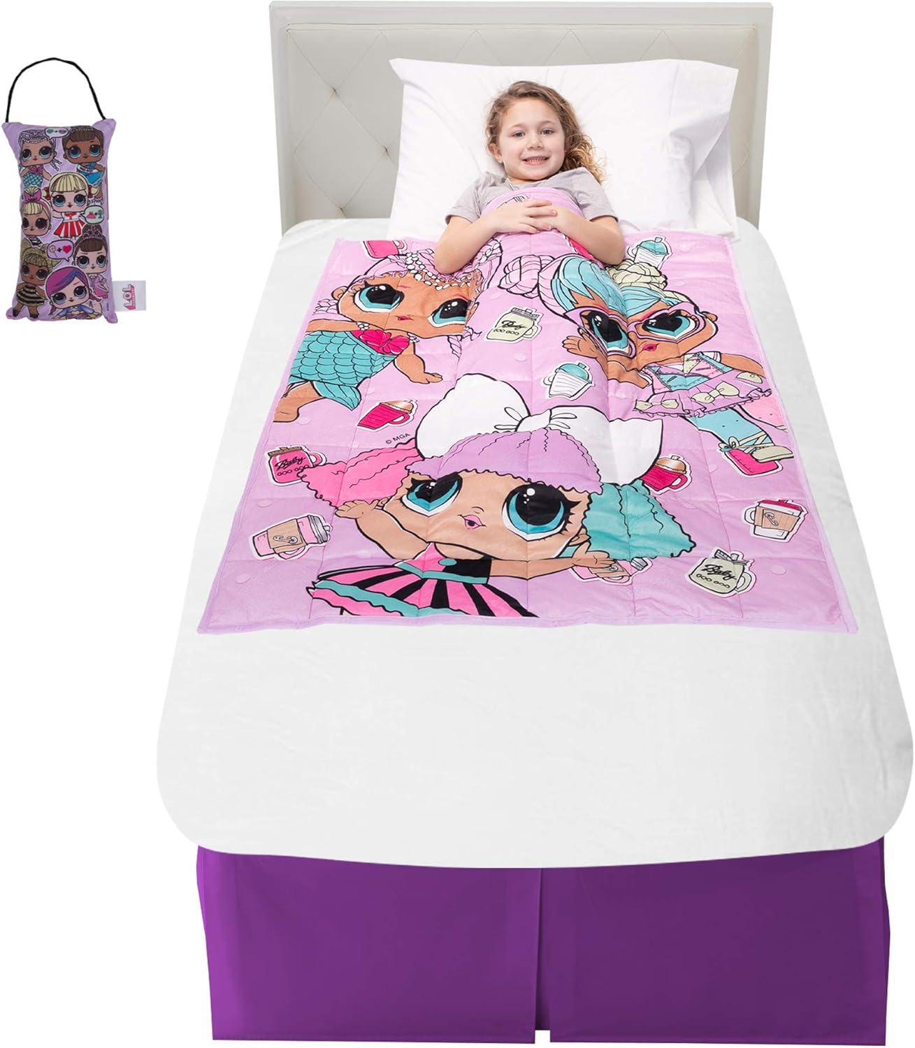 Franco Bedding Super Soft Plush Kids Weighted Blanket with Door Knob Pillow, 36 in x 48 in 4.5 lb, L.O.L. Surprise
