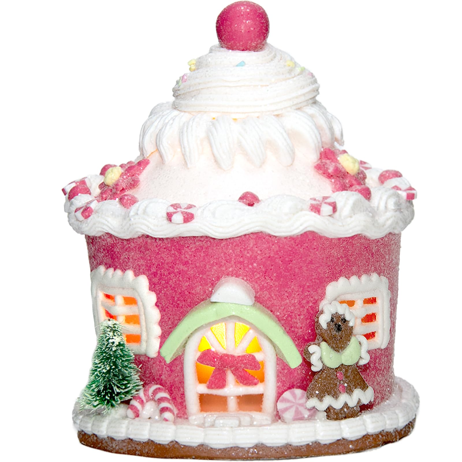 Etnorsu Lighted Pink Christmas Gingerbread Ornaments, Candy House Decor with LED Light, Bling Candy Ornaments for Indoor Room Decor