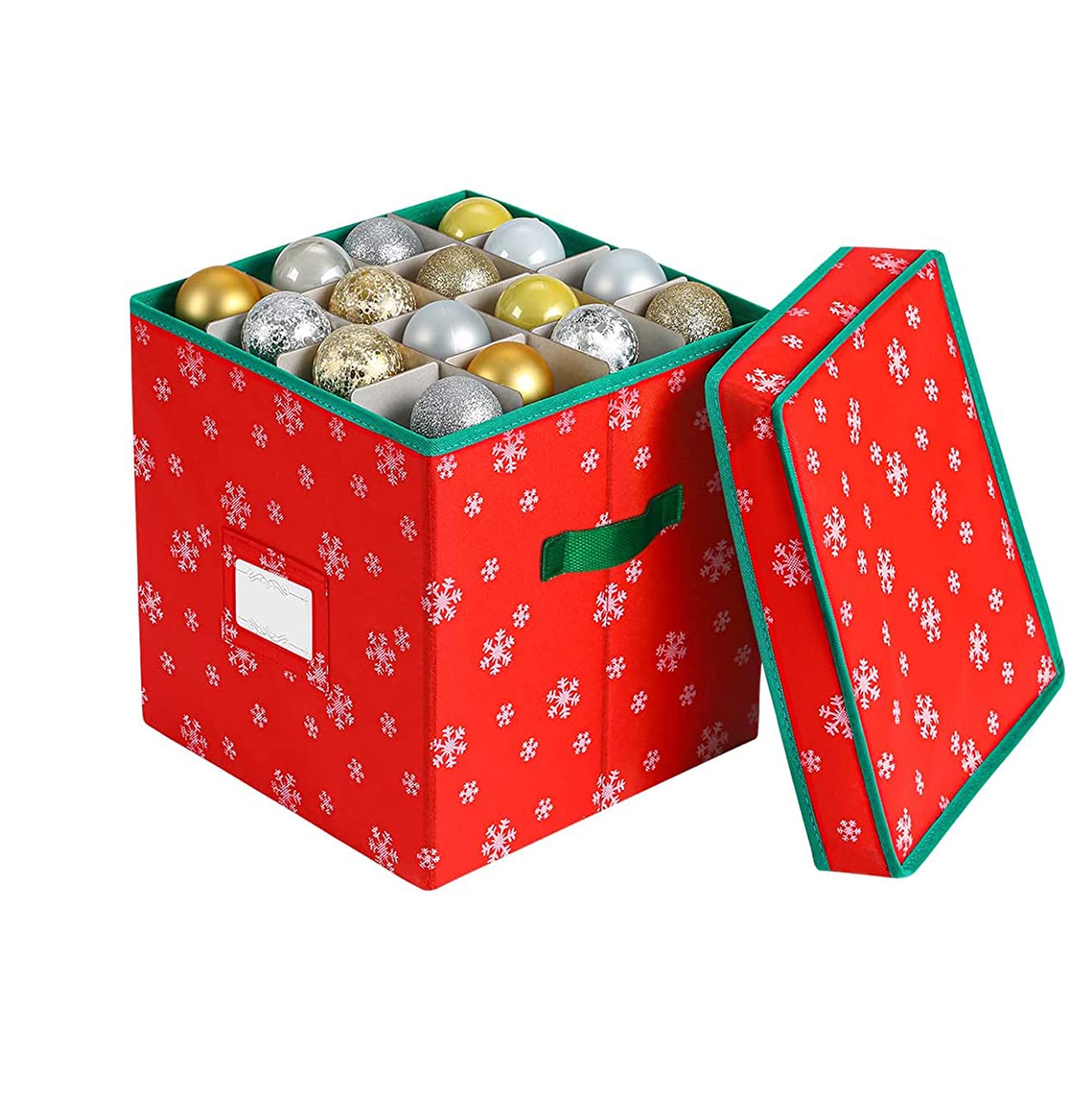 Christmas Ornament Storage Box Hold 64 Christmas Balls Christmas Chest with Dividers Holiday Ornaments Decoration Storage Bins with Lids Holiday Ornament Storage Cube Organizer (Red, 1)