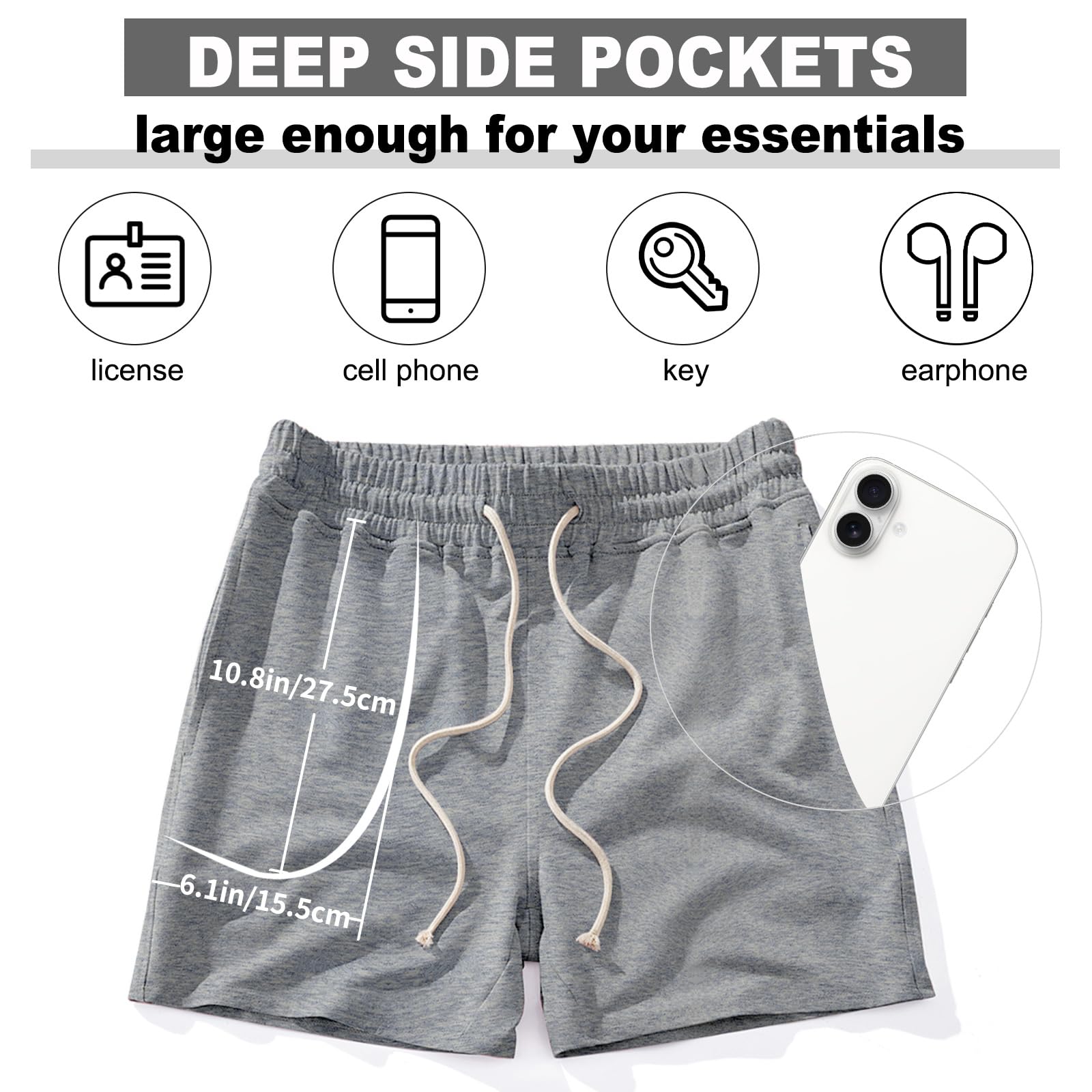 AIMPACT Short d'entraînement pour homme en coton de 12,7 cm avec poches