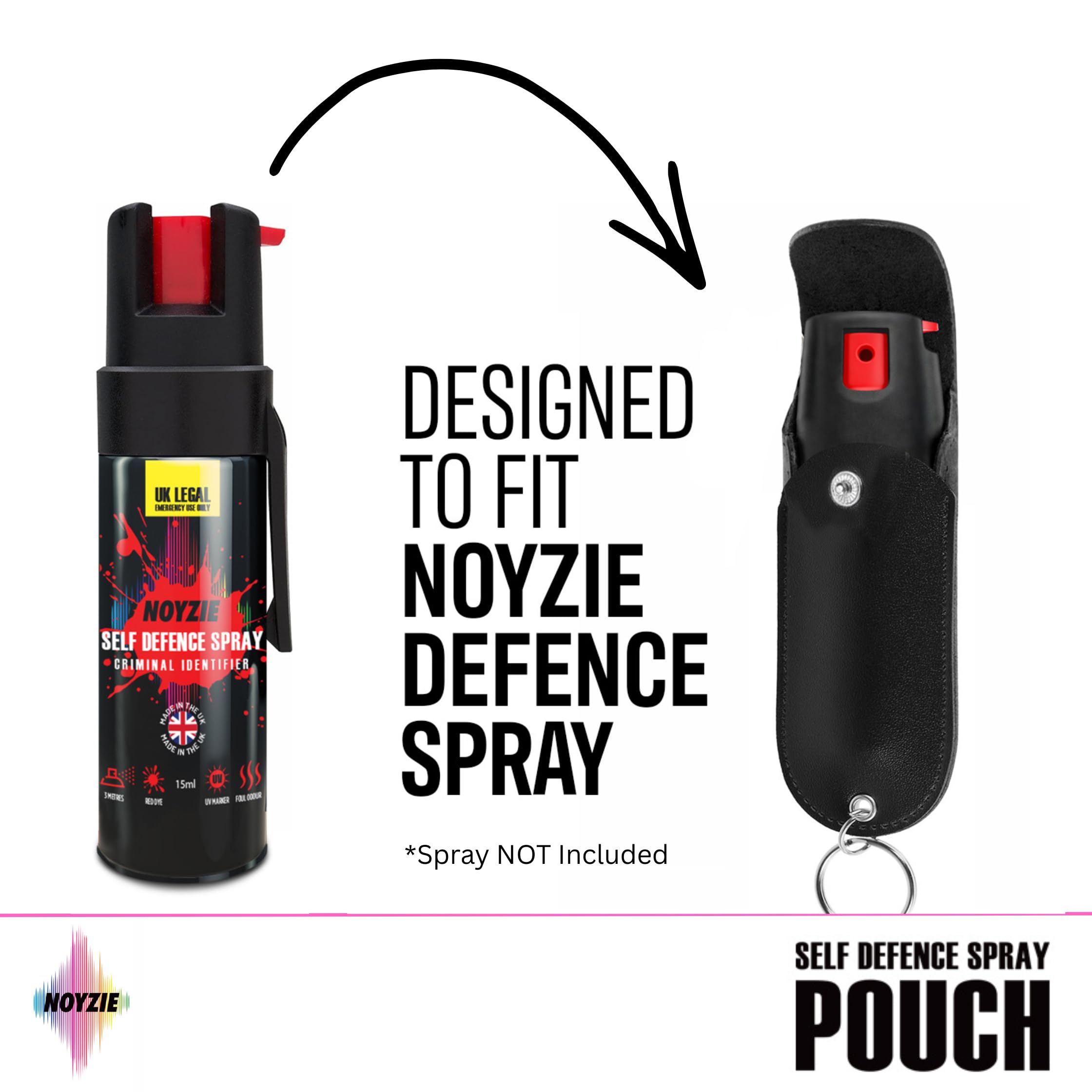 Sacchetto spray autodifesa per taniche da 15 ml – Supporto in pelle PU con portachiavi e clip – Chiusura sicura con perno – Compatto e discreto