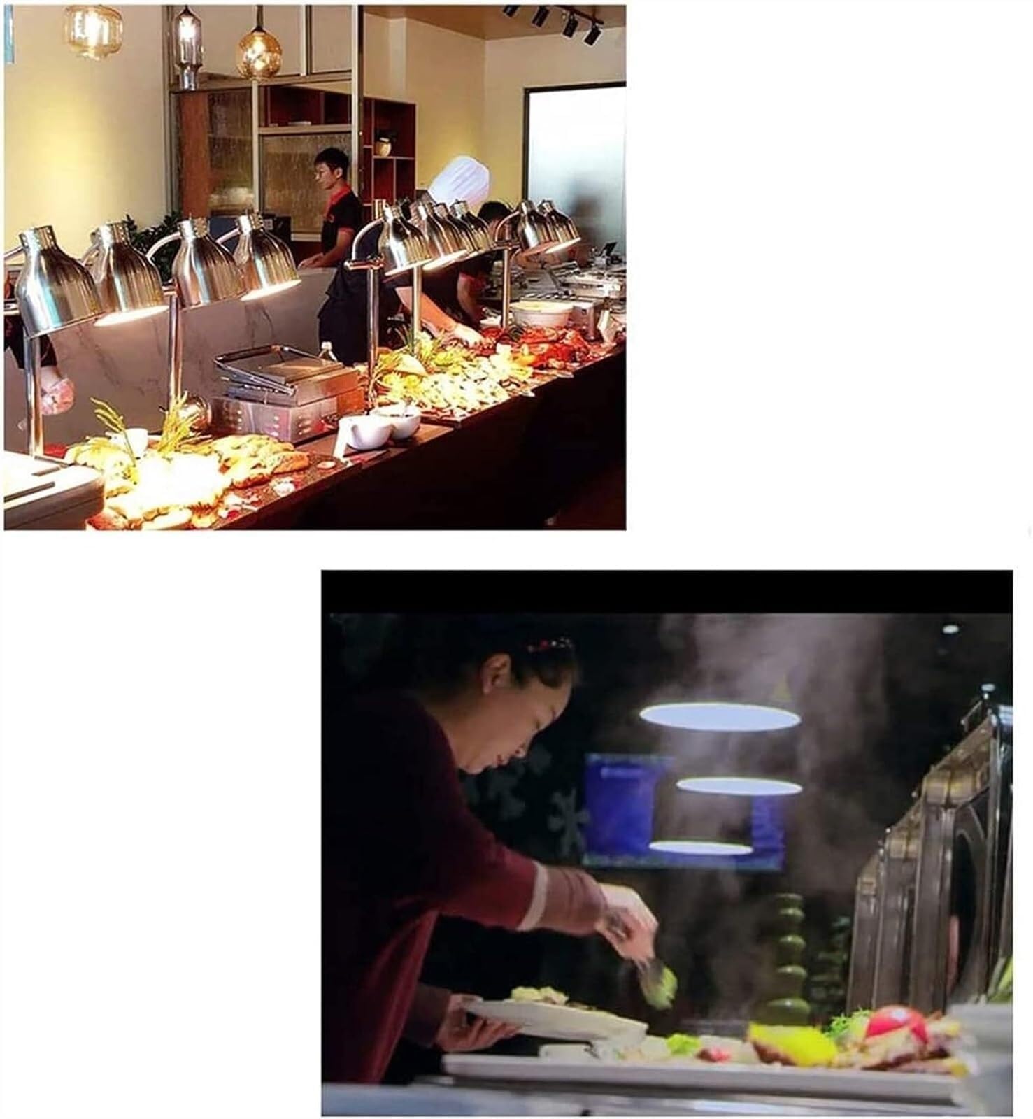 Komercyjna lampa grzewcza do kuchni – podwójna żarówka do podgrzewania żywności do stacji bufetowych, ekspozycji gastronomicznych i użytku w restauracji