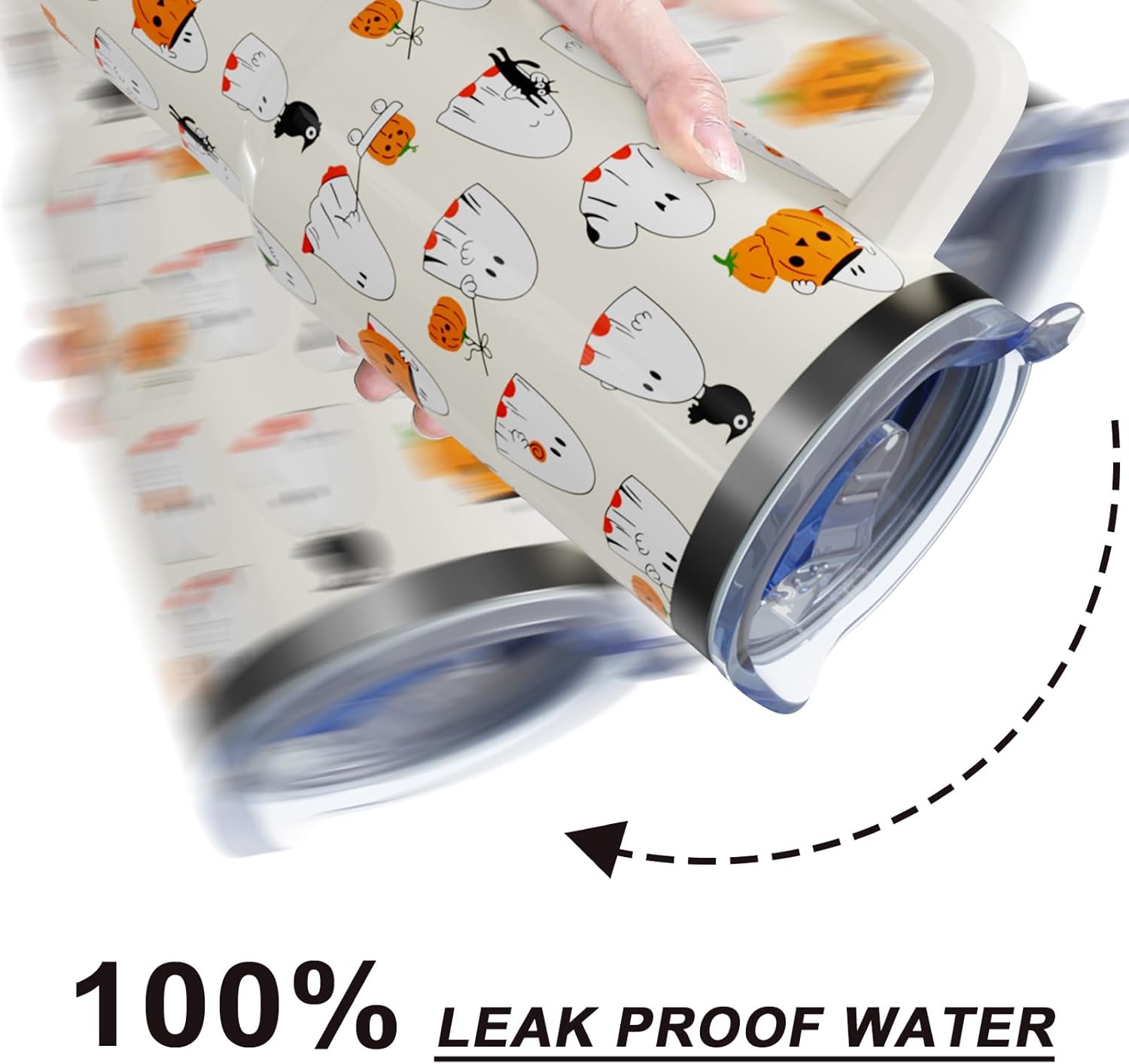 Halloween 40 oz Tumbler with Lid Handle and Straw Ghost Pumpkin Stainless Steel Double Walled Insulated Cup Halloween Travel Mug Water Bottle Gifts for Men and Women (1PC) - Image 4