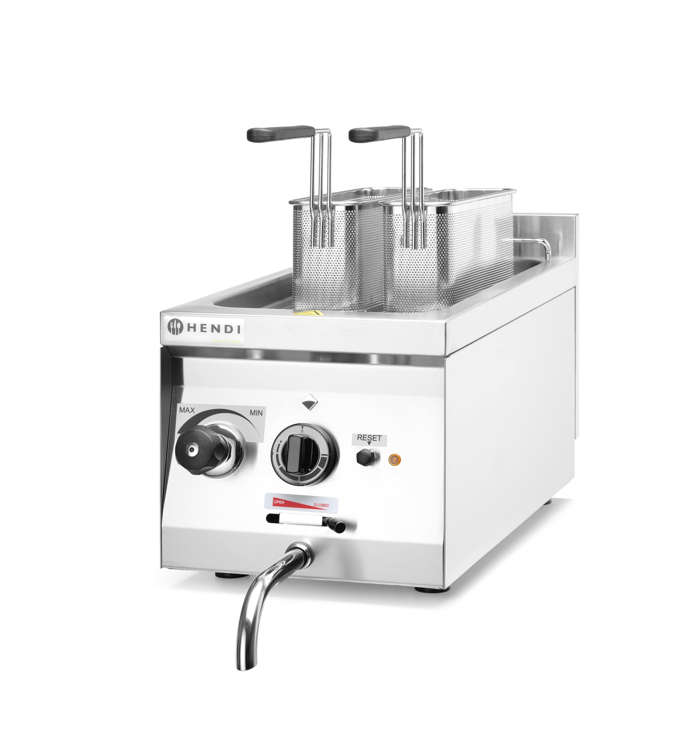 HENDI Cuocipasta elettrico, per gnocchi, canederli, dumplings, verdure, con 2 cestelli, rubinetto di scarico, temperatura: da 30°C a 120°C, 10L, 230V/3500W, 800x330x(H)380mm, in acciaio inox