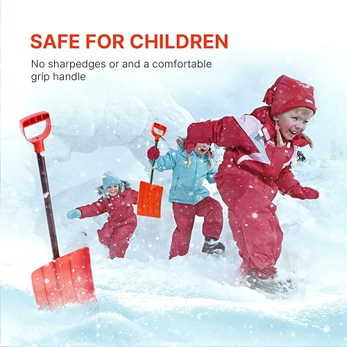 Miniatura 8 de Pala de nieve para niños, eje de acero con mango ergonómico, pala de nieve para niños, color rojo, funciona muy bien para el automóvil como pala de