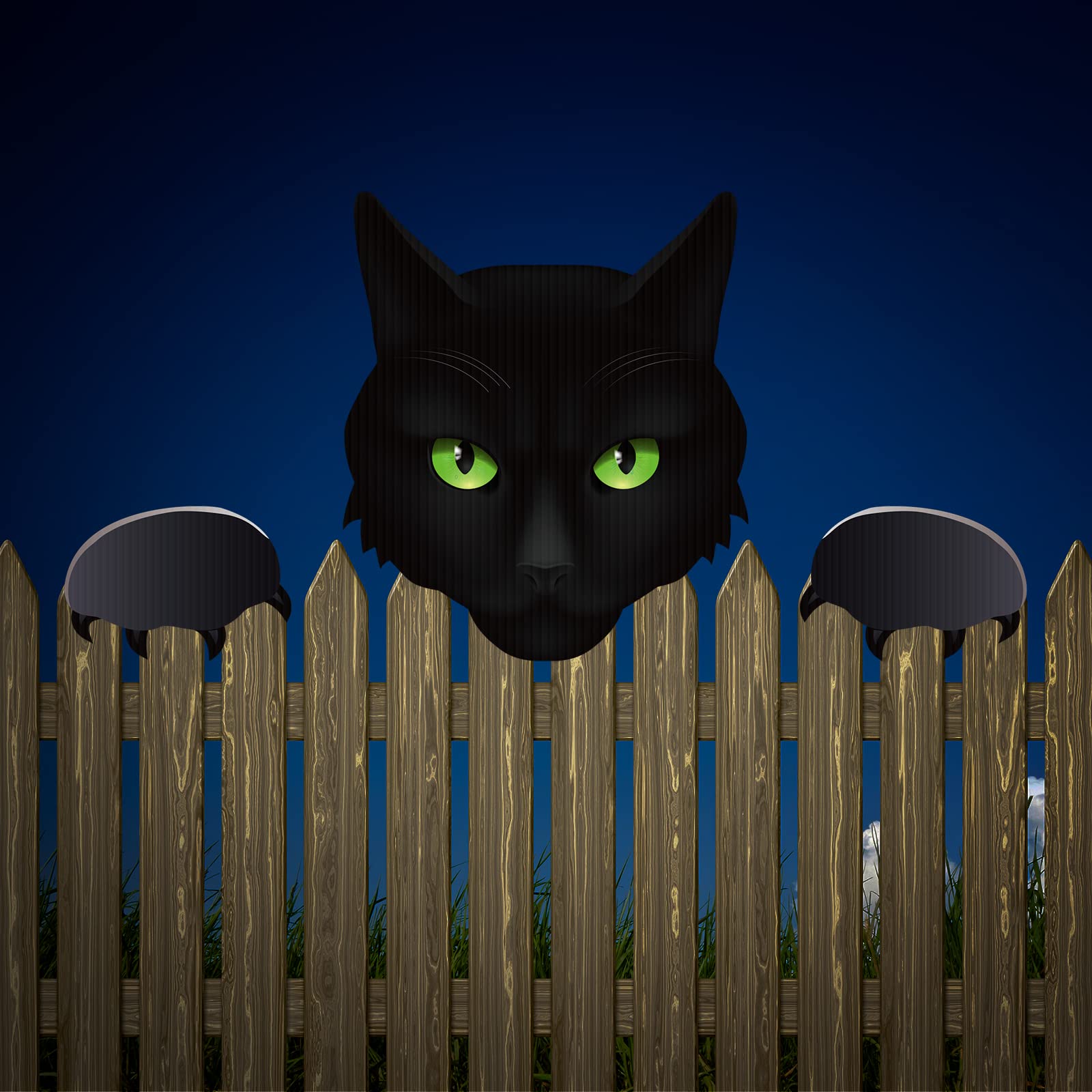 3 Pieces Halloween Fence Peeker Decoration Scary Peeper Halloween Outdoor Decoration Halloween Garden Yard Decor for Home Patio Holiday Party Lawn Garden Fence Pathway Decorations (Black Cat)