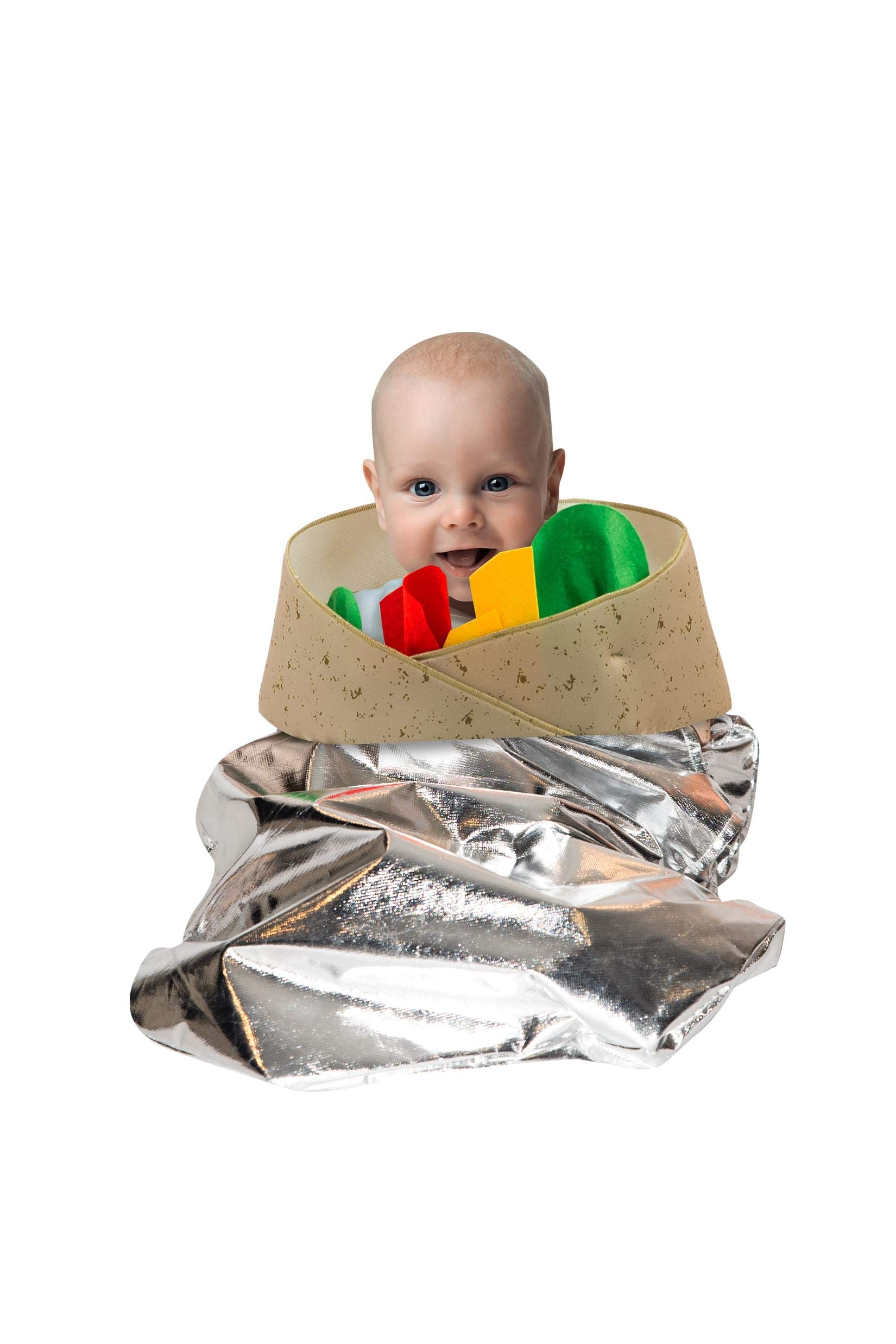 A Unique Easy Pull Over Taco Burrito Costume For Babies or Small Toddlers Designed To Keep Your Little One Comfortable