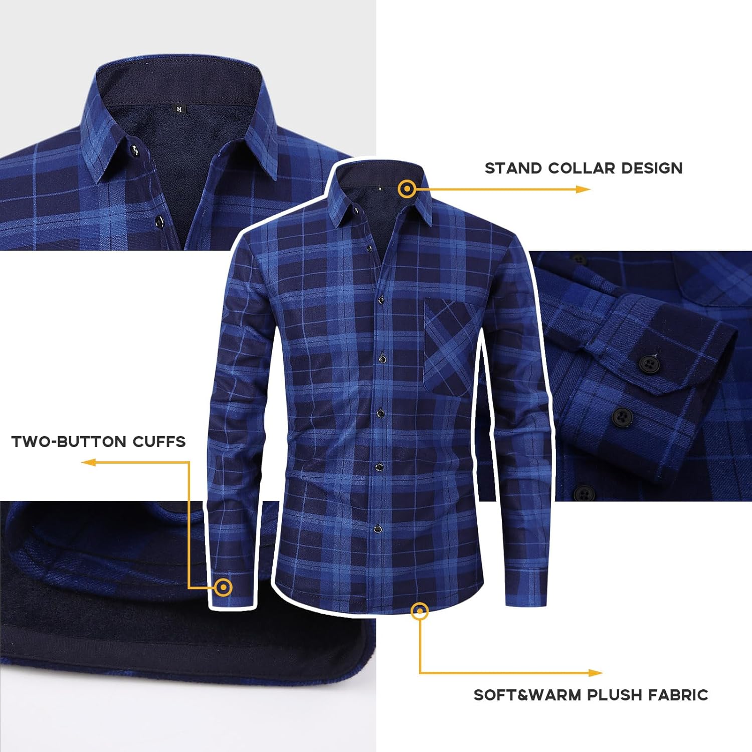 Askdeer Men's Plaid Shirts Jacket Fleece Flannel Shacket Long Sleeve Soft Warm Button Down Coat