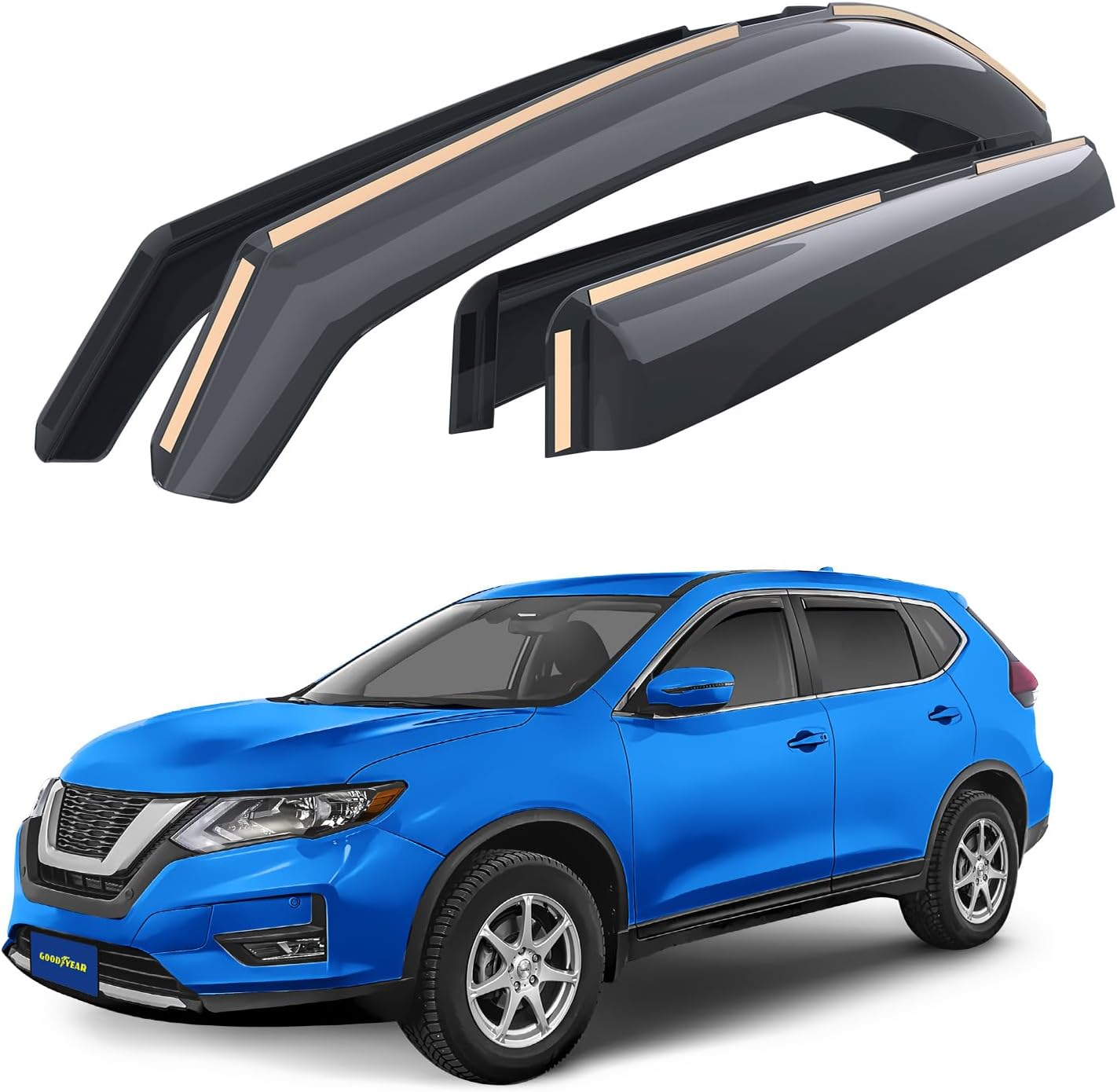 Goodyear Shatterproof in-Channel Window Deflectors for Nissan Rogue 2014-2020, Window Visors for Cars, Car Accessories, Rain Guards, Vent Deflector, 4 pcs - GY003424