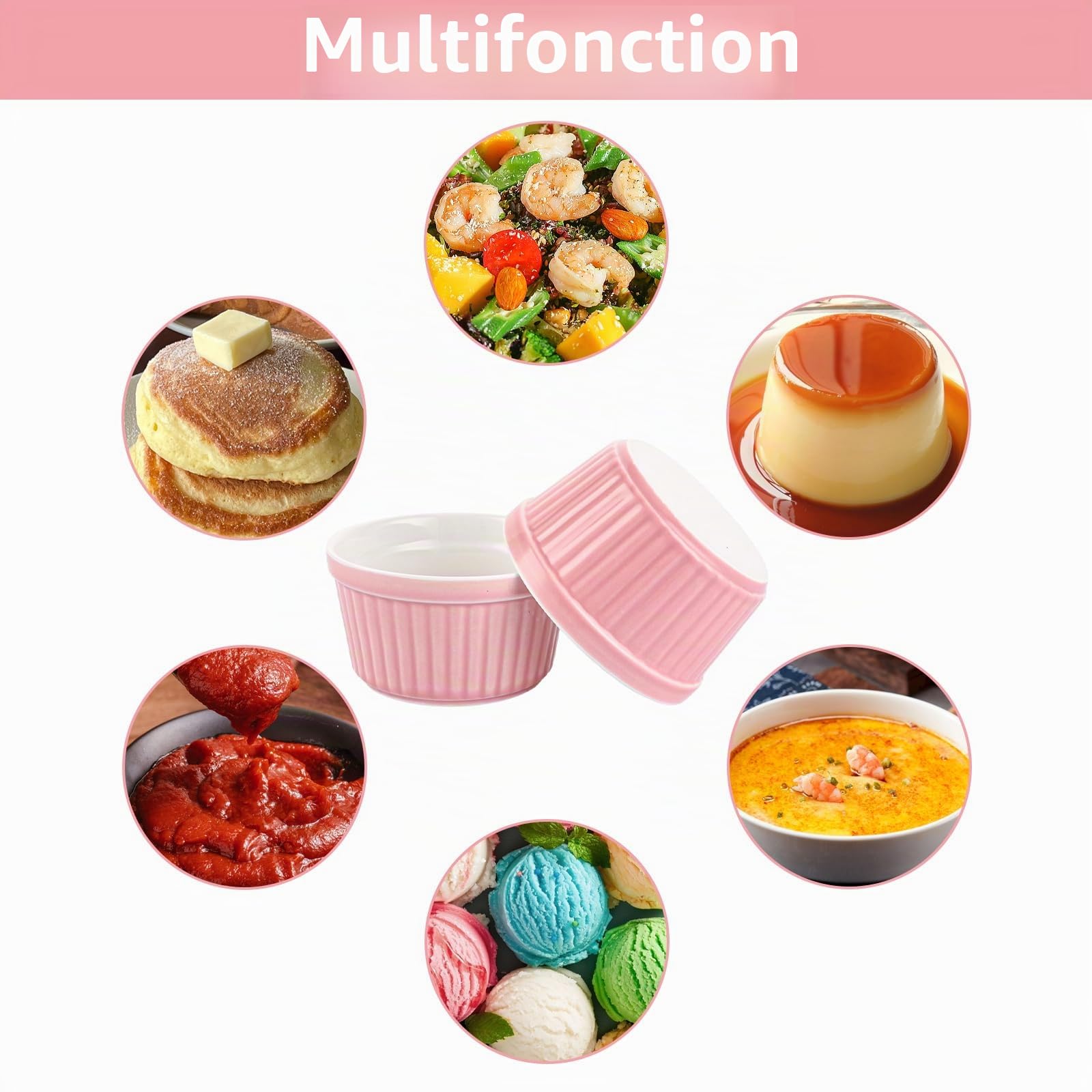 SHUESS Ramequin crème brûlée lot de 12, 200 ml rose, bols en céramique 9 cm pour four et micro-ondes, moules à soufflé empilables, ramequins individuels pour desserts, sauces et snacks