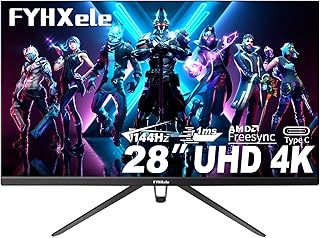 FYHXele 28" 4K UHD Gaming Monitor 144Hz 1ms IPS Monitor with HDR400 100% sRGB AMD FreeSync G-Sync Gaming Office Type-C HDMI USB PC Monitor Built-in Speaker VESA Mount Blue Light Filter