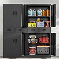 Vista 5 de Gabinete de almacenamiento de metal, gabinete de almacenamiento con bloqueo de 71 pulgadas con estantes ajustables y 2 cajones, gabinetes de acero