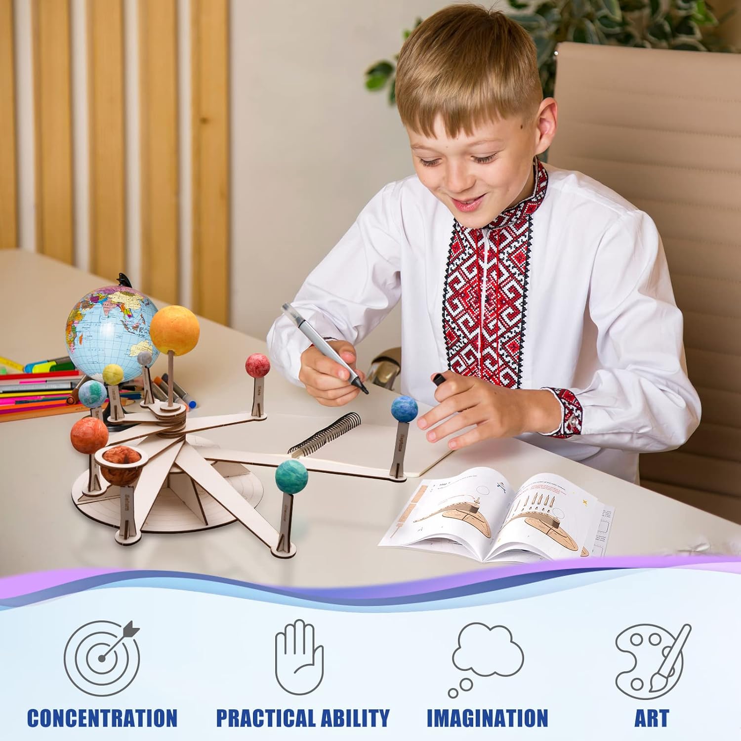 Pllieay Solar System Model Foam Ball Kit Includes 12 Color Pigments, Palette, 18PCS Mixed Sized Polystyrene Spheres Balls, Toothpick Flag, Painting Brushes, Bamboo Sticks for School Science Projects - Image 6