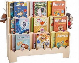 VEVOR Children's Bookshelf Front Children Bookshelf 3 Tier Bookshelf with 2 Hooks for Hanging Backpack, for Kids Room, Living Room, Playroom