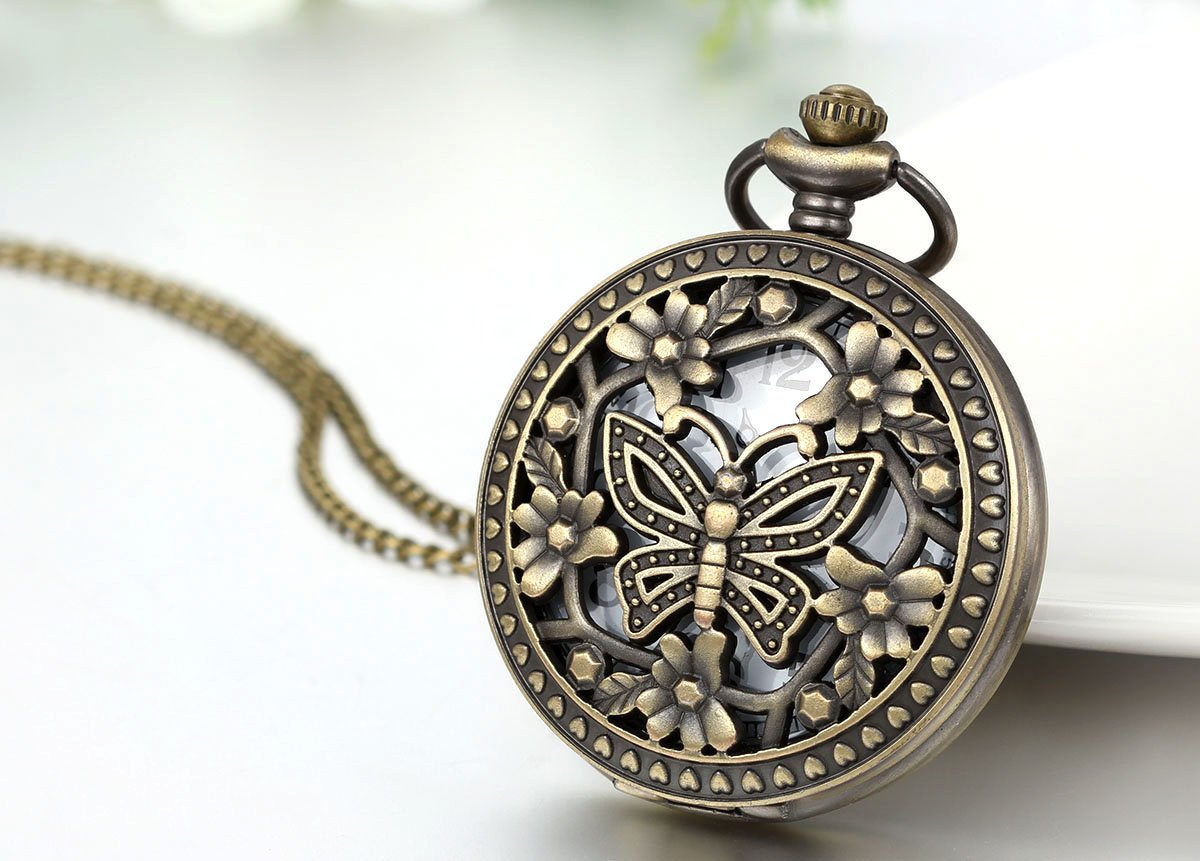 JewelryWe Prezent na Dzień Matki, retro zegarek kieszonkowy z łańcuszkiem, dla kobiet i mężczyzn, analogowy, kwarcowy, zegarek łańcuszkowy, wisiorek z łańcuszkiem, prezent dla kobiet i mężczyzn, Typ