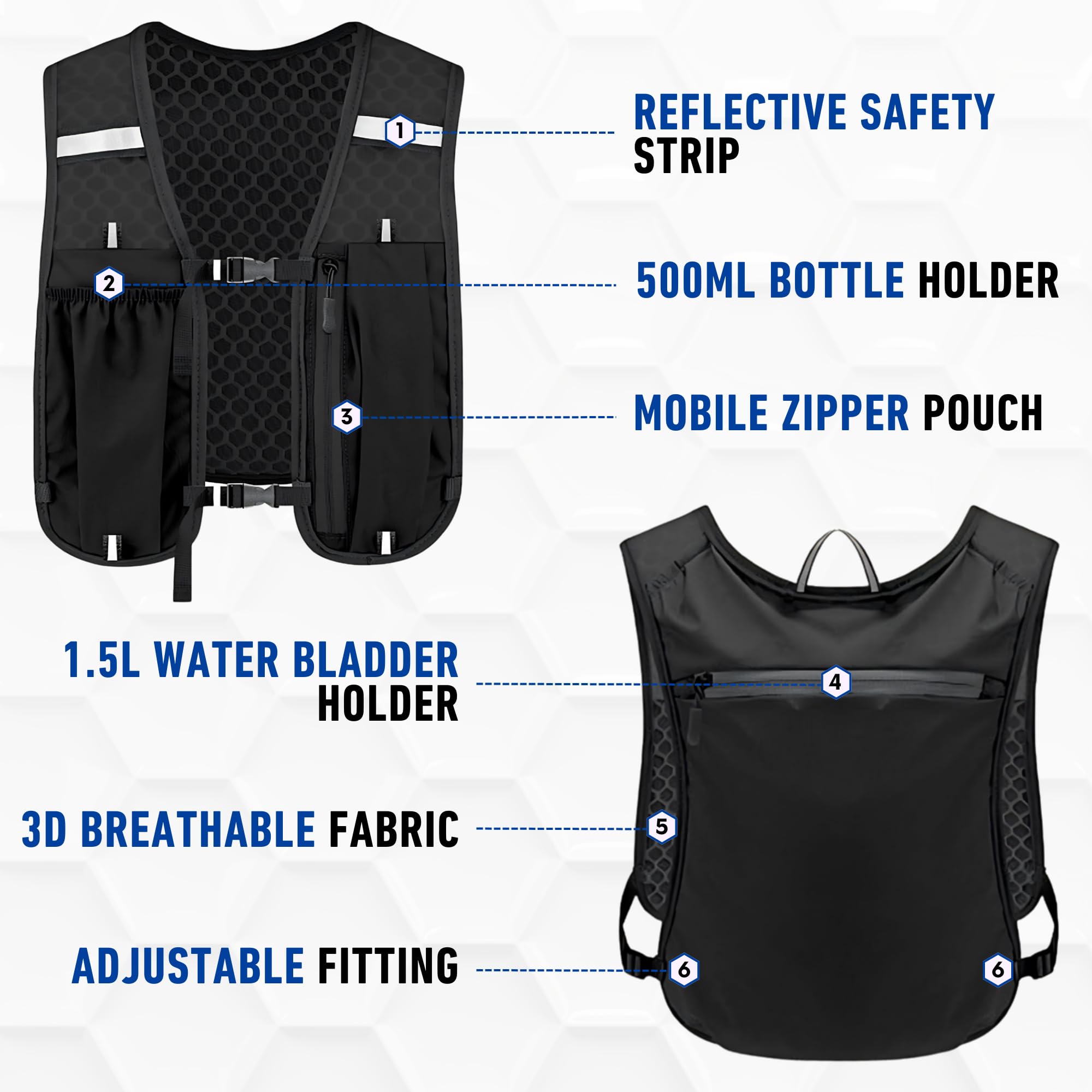 Hydration Bag with 2L Water Bladder, Bottle & Mobile Holder Pouch | Reflective Running Vest for Men & Women | Breathable Hydration Vest for Running, Cycling, Hiking, Trekking & Bike Riders (Black) 4