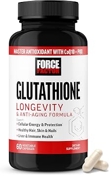 Force Factor Glutathione Longevity & Anti-Aging Supplement, 60 Capsules | Reduced Glutathione with CoQ10 & PQQ, Antioxidant Formula, Support Immune Health & Skin