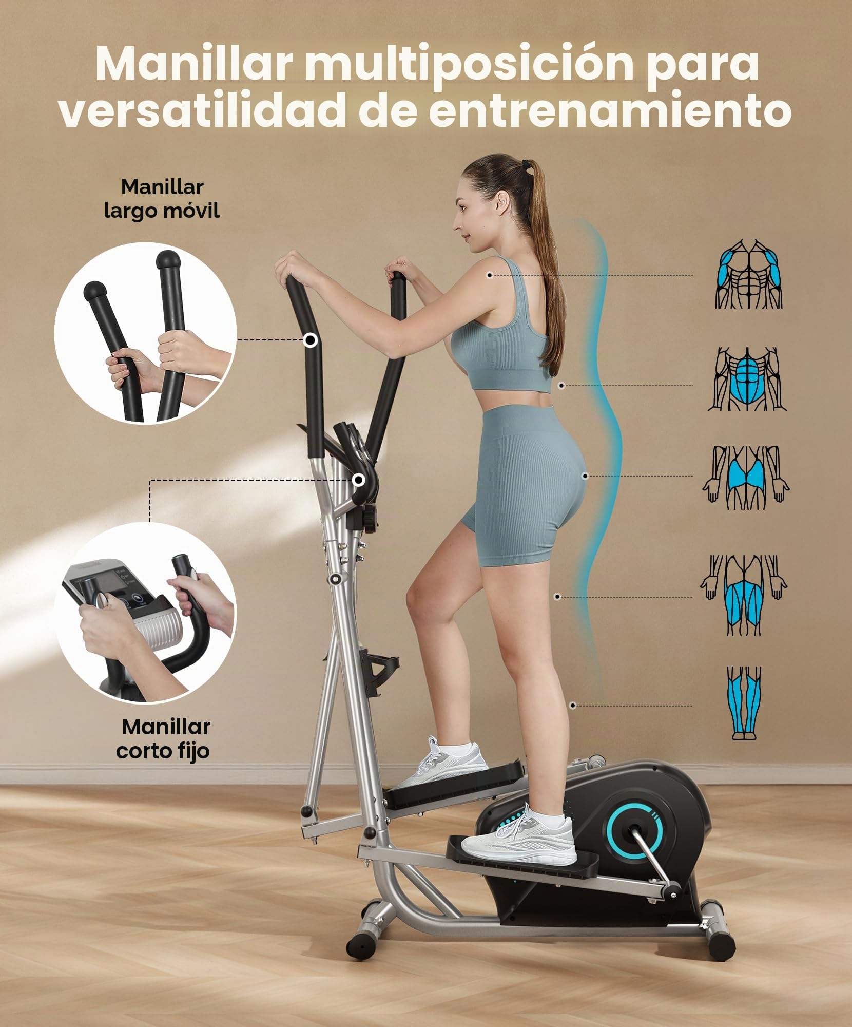 Dripex Eliptica para Casa, Bicicleta Elíptica Silenciosa con Volante de Inercia 6 kg, 16 Niveles de Resistencia Ajustables, Sensor de Pulso y Pantalla LCD, Elíptica de Fitness Cardio