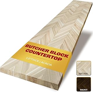 Chevron Butcher Block Countertop 60 x 25 x 1.5 Inches, Unfinished Acacia Solid Wood Table Top for Desk Top, Workbench Top