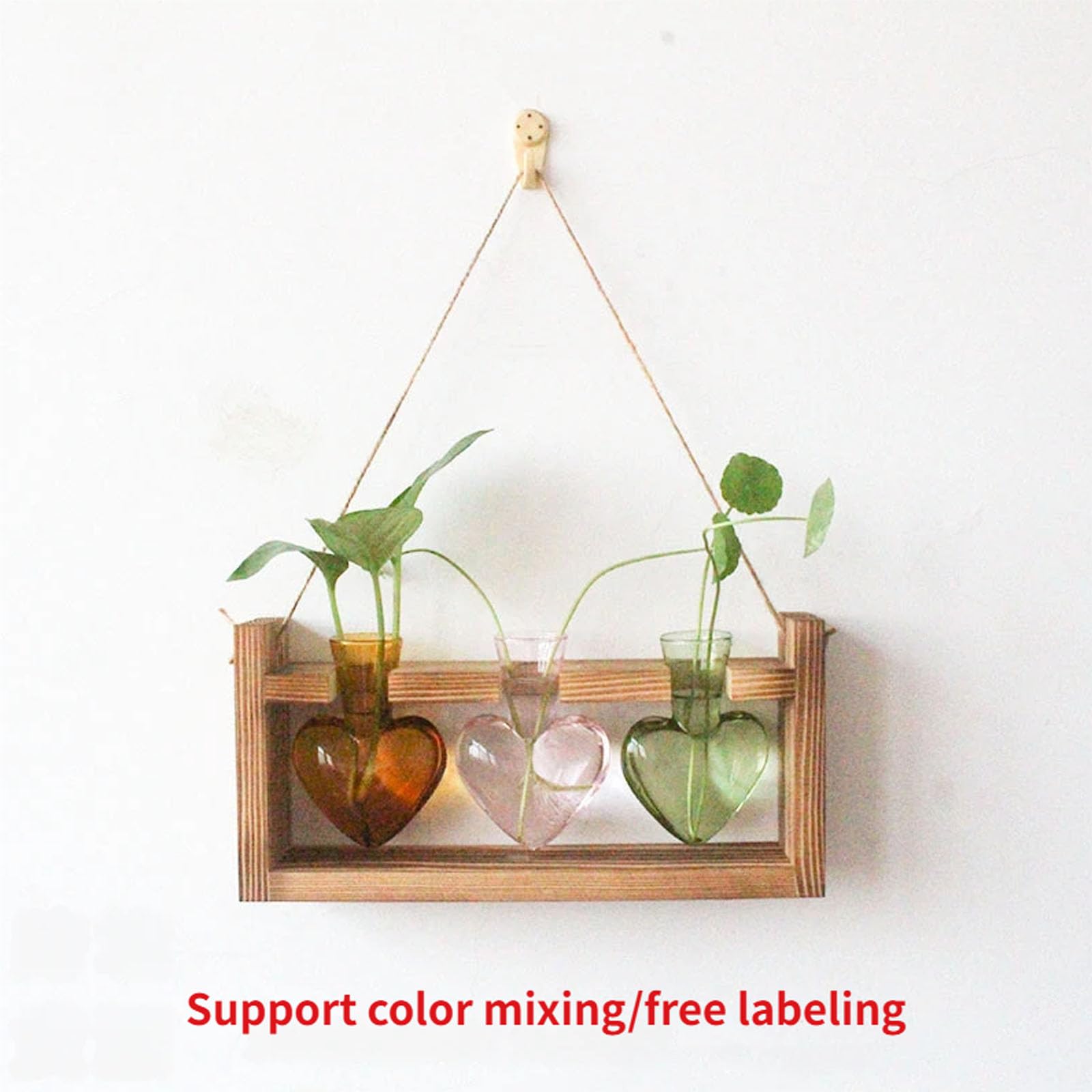 Station de Propagation de Terrarium de Vase en Verre Transparent en Forme de cœur avec en Bois pour Jardinage intérieur jardinière hydroponique Vase de jardinière hydroponique