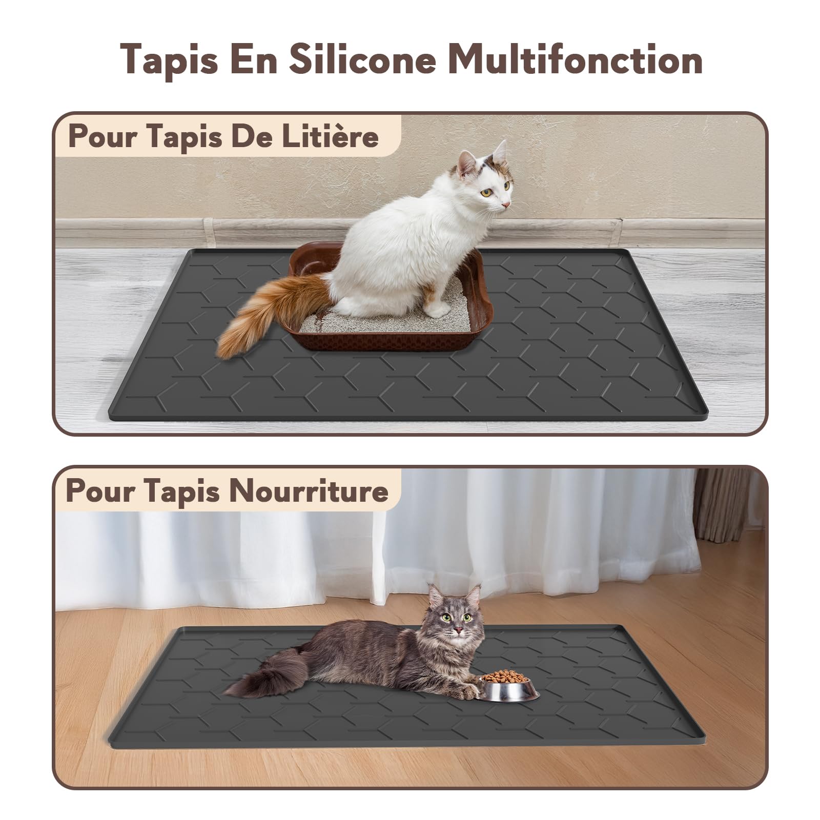 Garoopion Tapis Litiere Chat, 86x56cm Tapis de litière pour Chat en Silicone, Imperméable Facile à Nettoyer, Noir