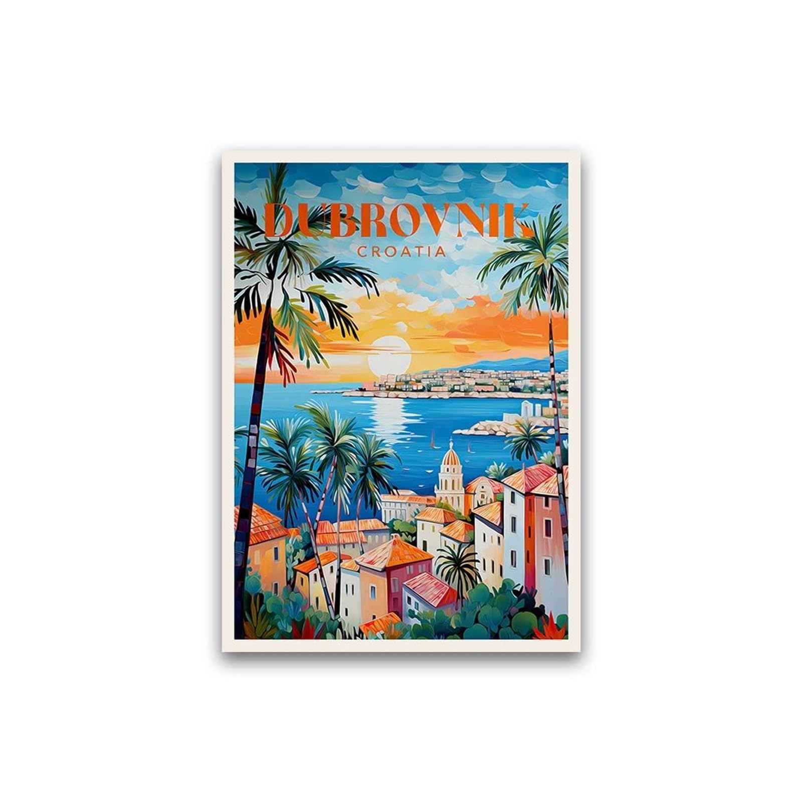 Toile peinture fleurs de dessin animé et paysage urbain coloré