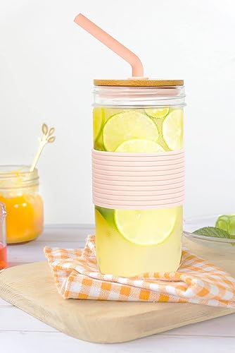 Miniatura 6 de ANOTION Tapas de bambú para vidrio en forma de lata, tapas para tarros Mason con agujero para pajilla, 4 tapas reutilizables de bambú para tarros