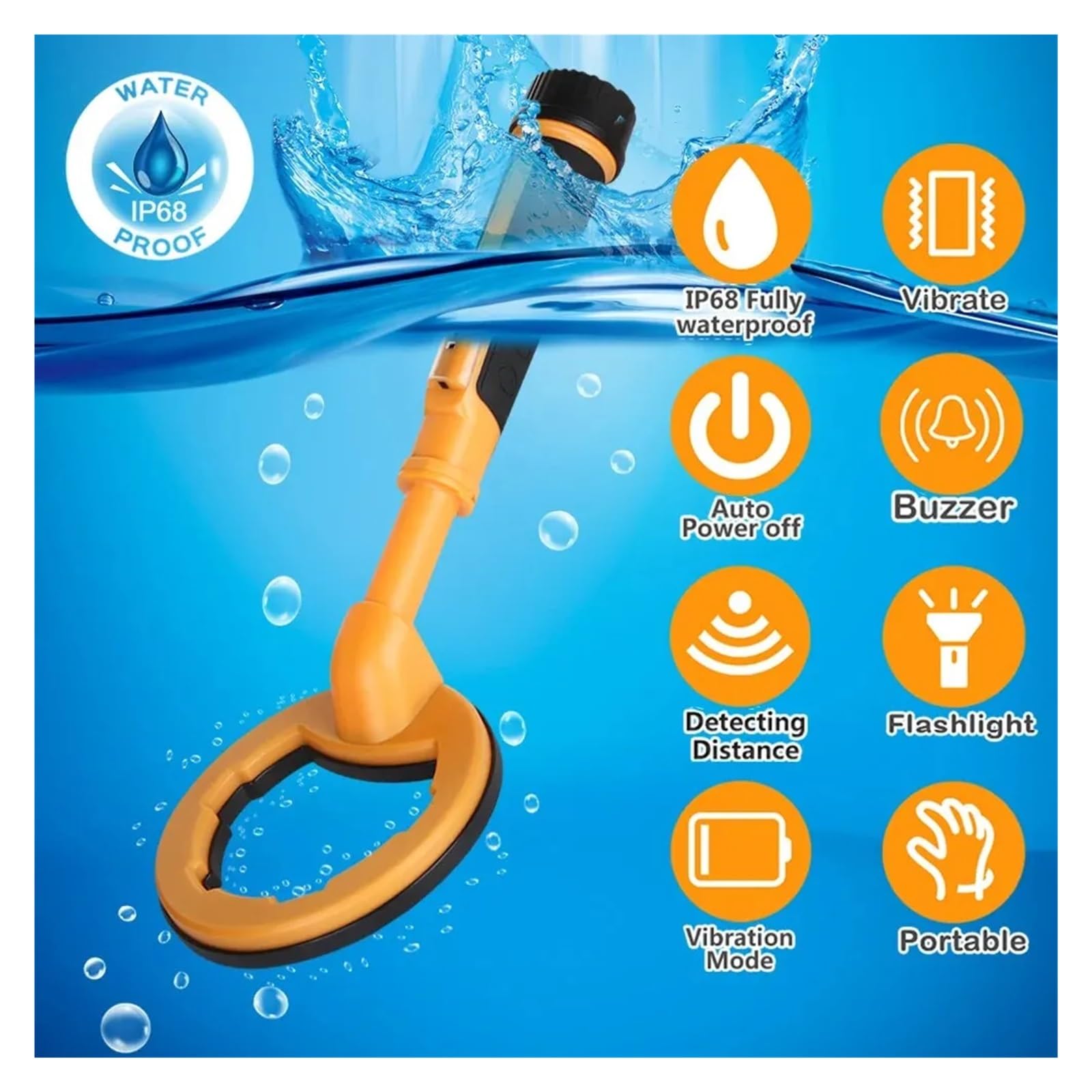Tauch-Unterwasserdetektor, Metallsuchdetektor, 2-in-1-Schatzsuchmaschine, 30 M Runder Sonden-Pinpointer PräZise Ortung(Orange)