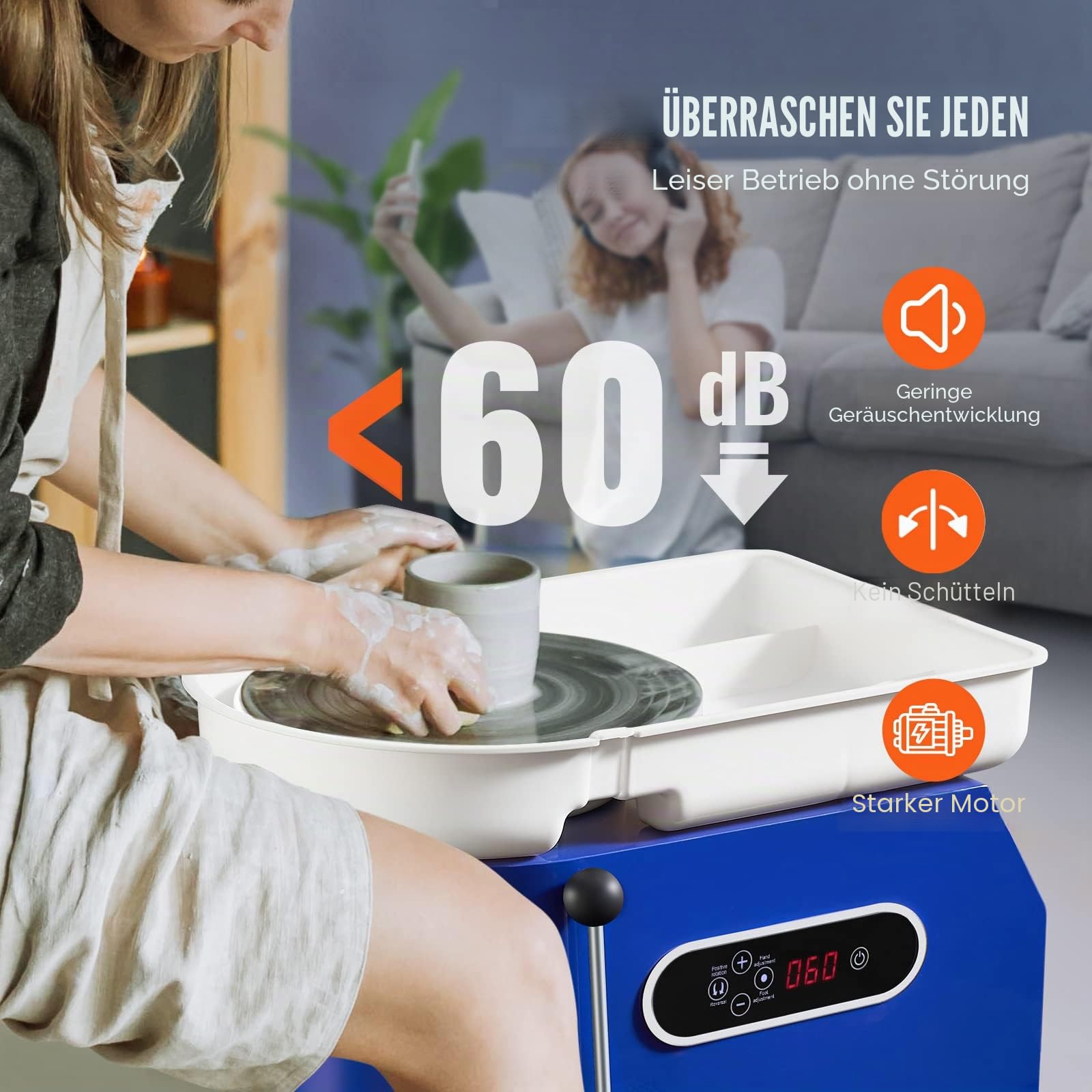 VEVOR Töpferscheibe Keramik Rad Maschine Max. 450 W, Elektrische Töpferscheibe Maschine 28 cm 300 U/min Töpferscheibenmaschine, mit Pedal & Schürze Formmaschine, Geeignet für Anfänger, Enthusiasten