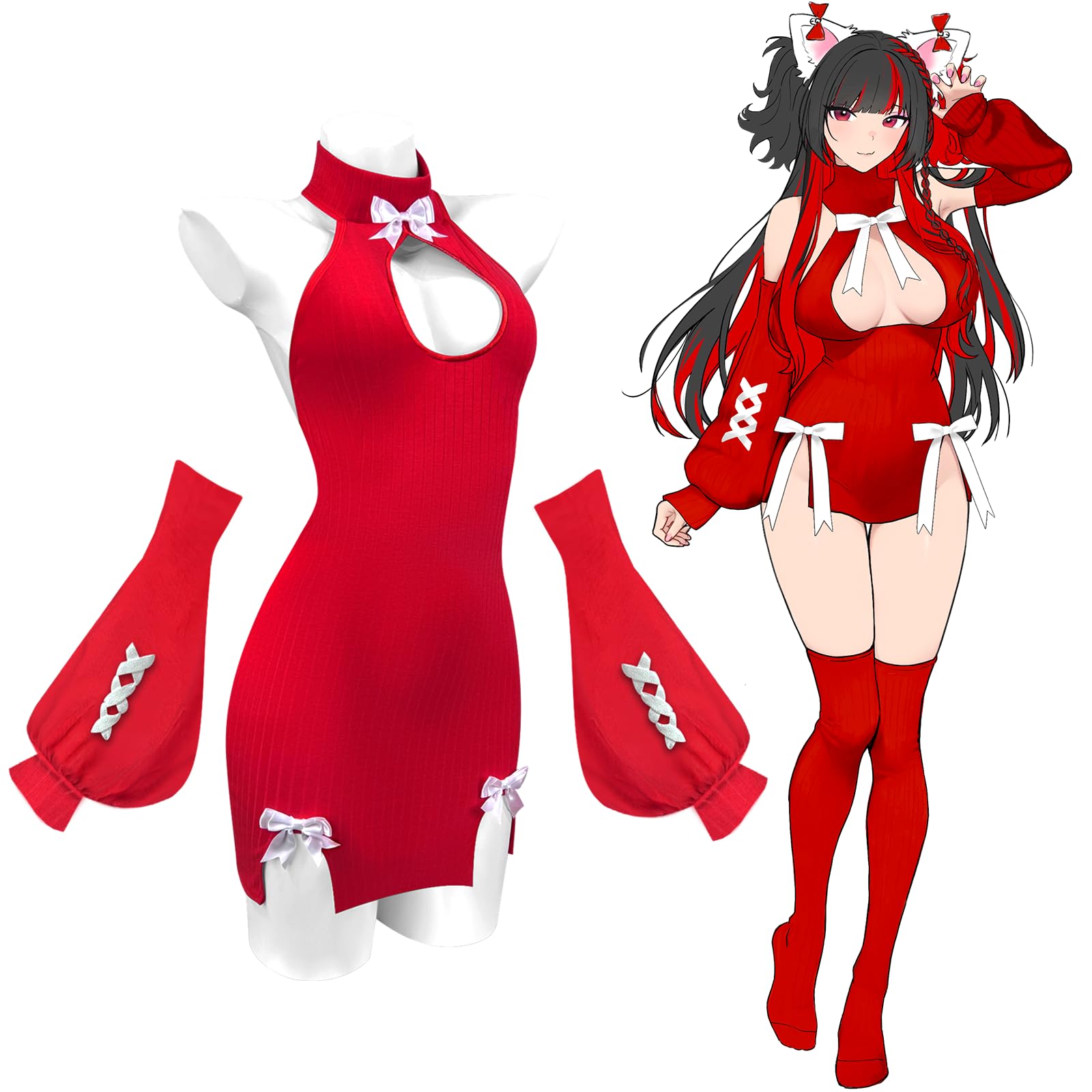 KORURACLUB Costume con fiocco (SET DA 3 PEZZI) maglione premium lingerie cosplay Maglione con fiocco lingerie succube