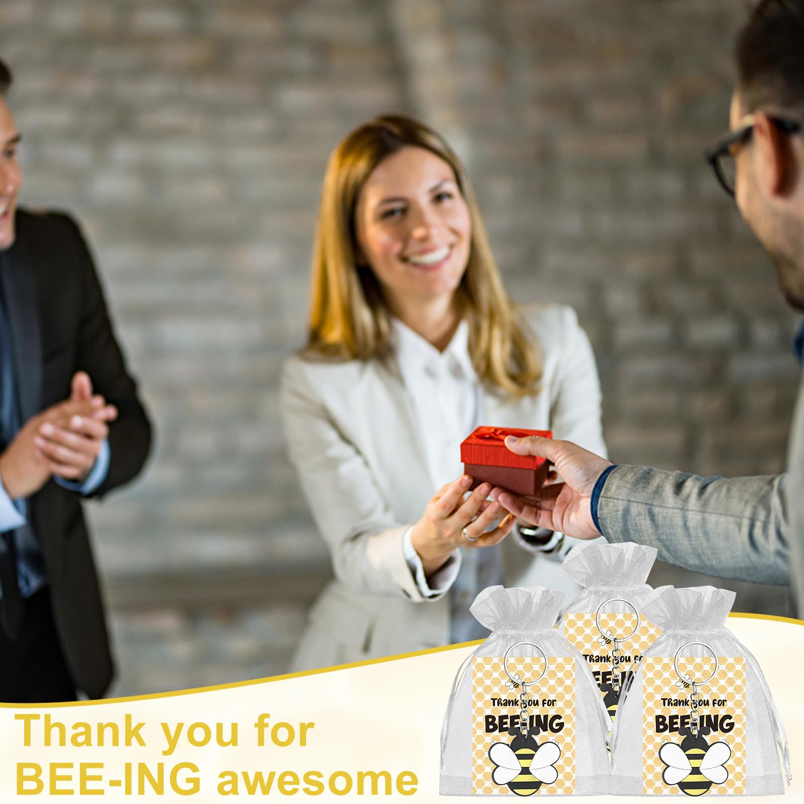 HAOWANWW 36 Set Bee Employee Appreciation Gifts Thank You Teacher Gifts New Job Retirement Gifts Inspirational Bee Keychain Bulk with Thank You Card Bag Gift for Women Men Teacher Worker Staff - Image 4