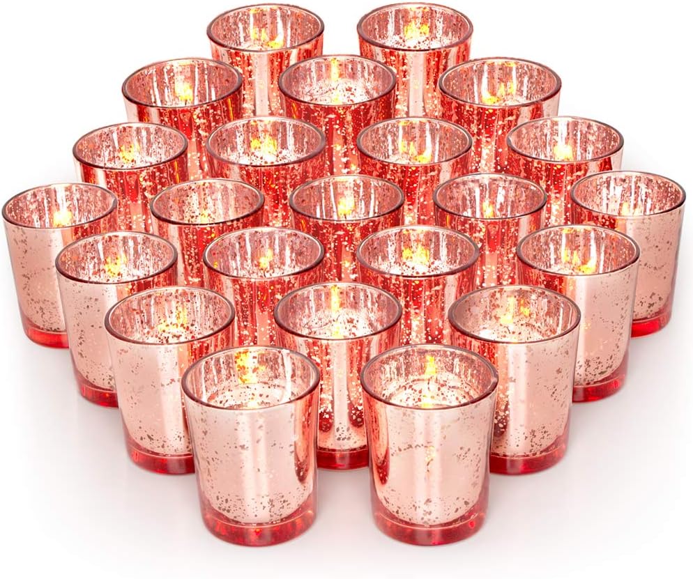 Volens Rose Gold Votive Candle Holders, Mercury Glass Tealight Candle Holder Set of 72 …