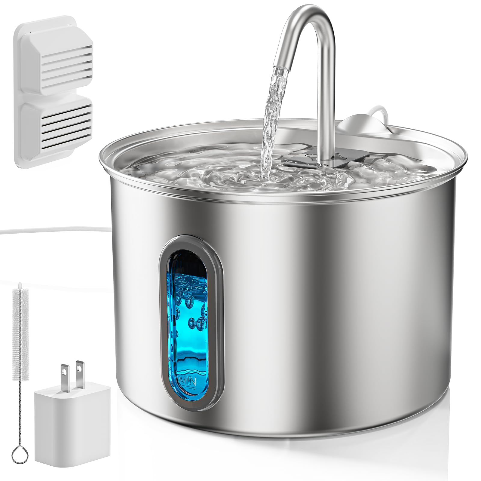 304 Stainless Steel Cat Water Fountain - 2.8L/95oz Quiet Electric Pet Water Fountain with Multi-Stage Filtration, Easy to Clean & Assemble (Pet Water Fountain+1 Filter)