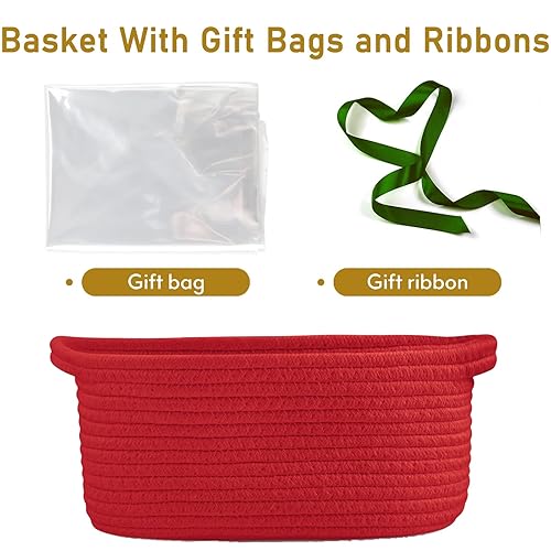 Miniatura 8 de Poschnor Cesta de regalo con bolsas de regalo y cintas, cesta de regalo para el día de la madre, canasta pequeña de cuerda tejida de 12 x 8 x 5