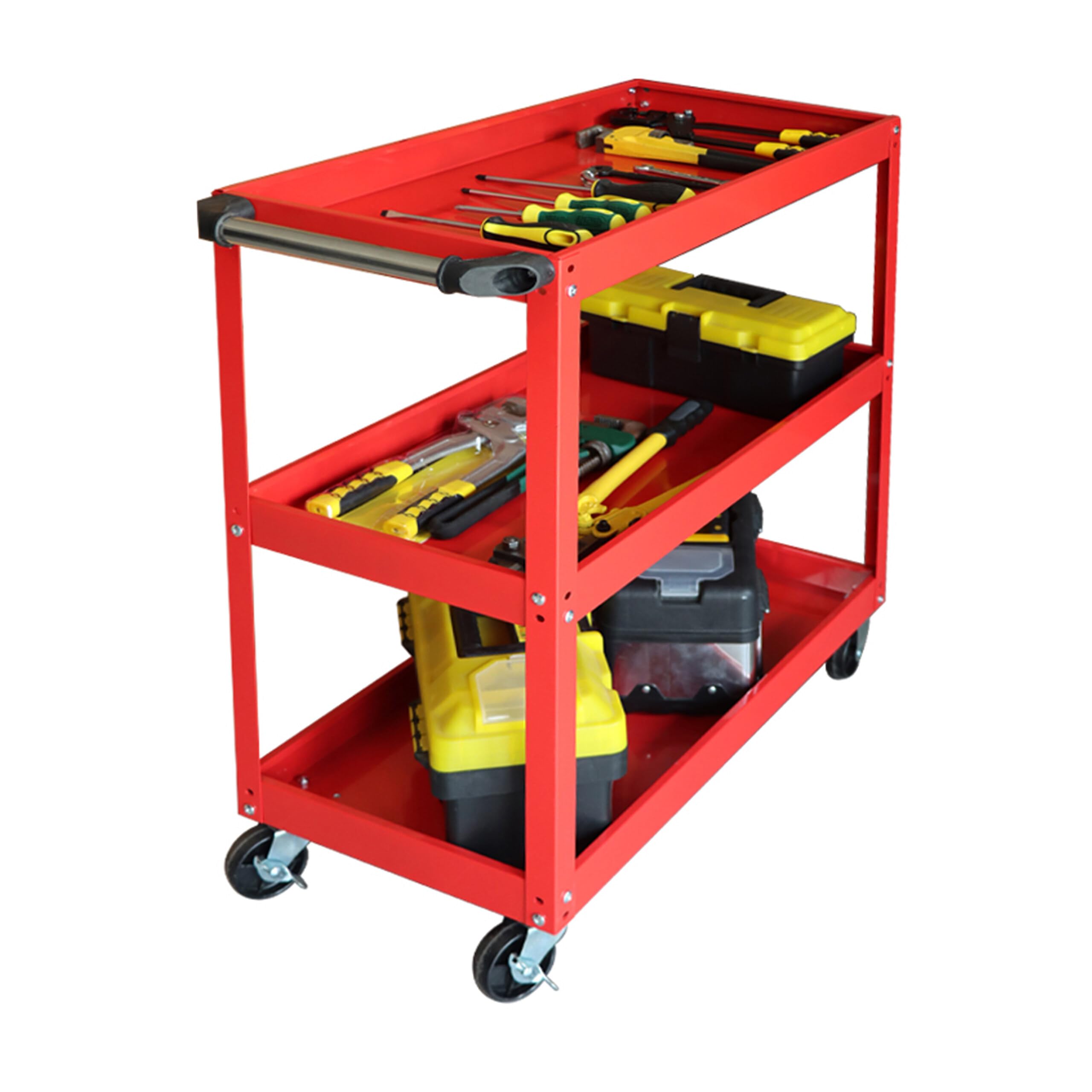 Relaxdays Chariot d'atelier 3 Niveaux, Mobile, 100 kg, 82,5x84x41 cm, Rouge