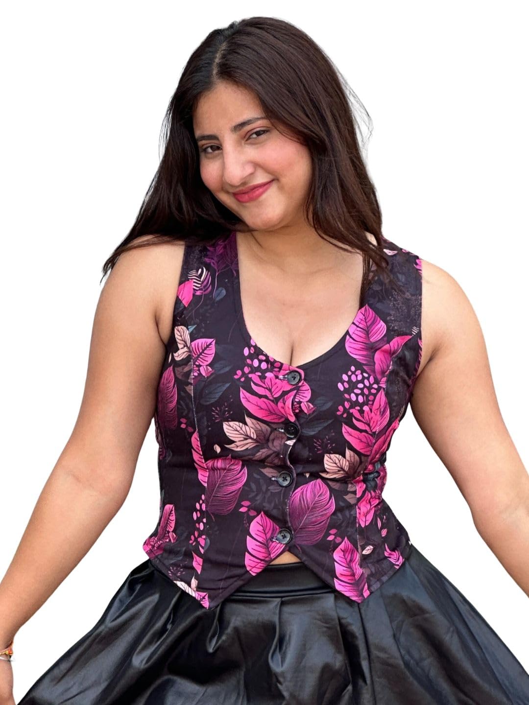Women's Floral Print Multicolor Polyester WaistCoat Waistcoat - For Women - Soft & Breathable Fabric & Comfortable Outfits for Office, Casual, Festive & Party (11443)-image-22