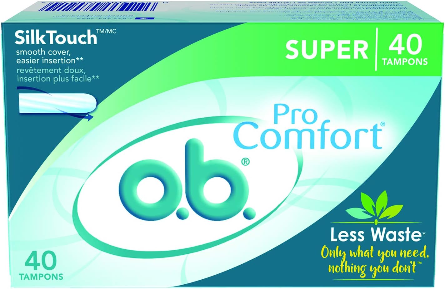 o.b. Tampons, Super Absorbency, Fluid-Lock Leak Protection, 40 Count (Pack of 1)[Amazon-developed Certification] Compact by Design