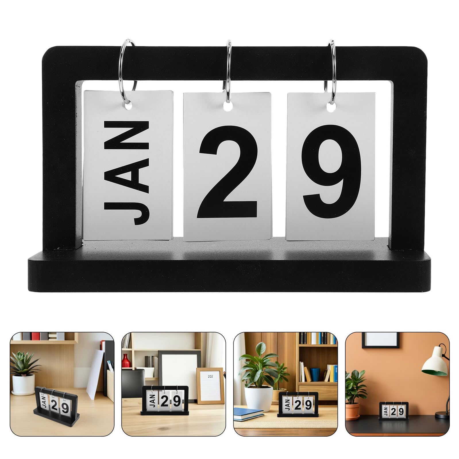 NUOBESTY Calendario Perpetuo da Tavolo in Legno a Ribalta 4 Pezzi, Calendario Giornaliero a Fogli Mobili Visualizzazione Mensile, Decorazione per Scrivania Ufficio e Casa, Planner