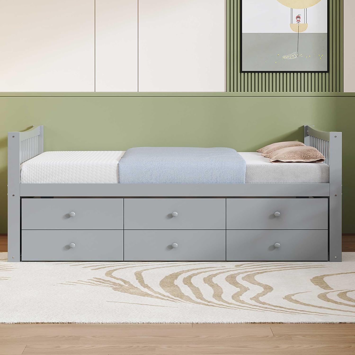 Harper & Bright Designs Full Size Daybed with Twin Size Trundle, Solid Wood Bed Frame with Storage Drawers for Living Room, Bedroom and Guest Room, Gray