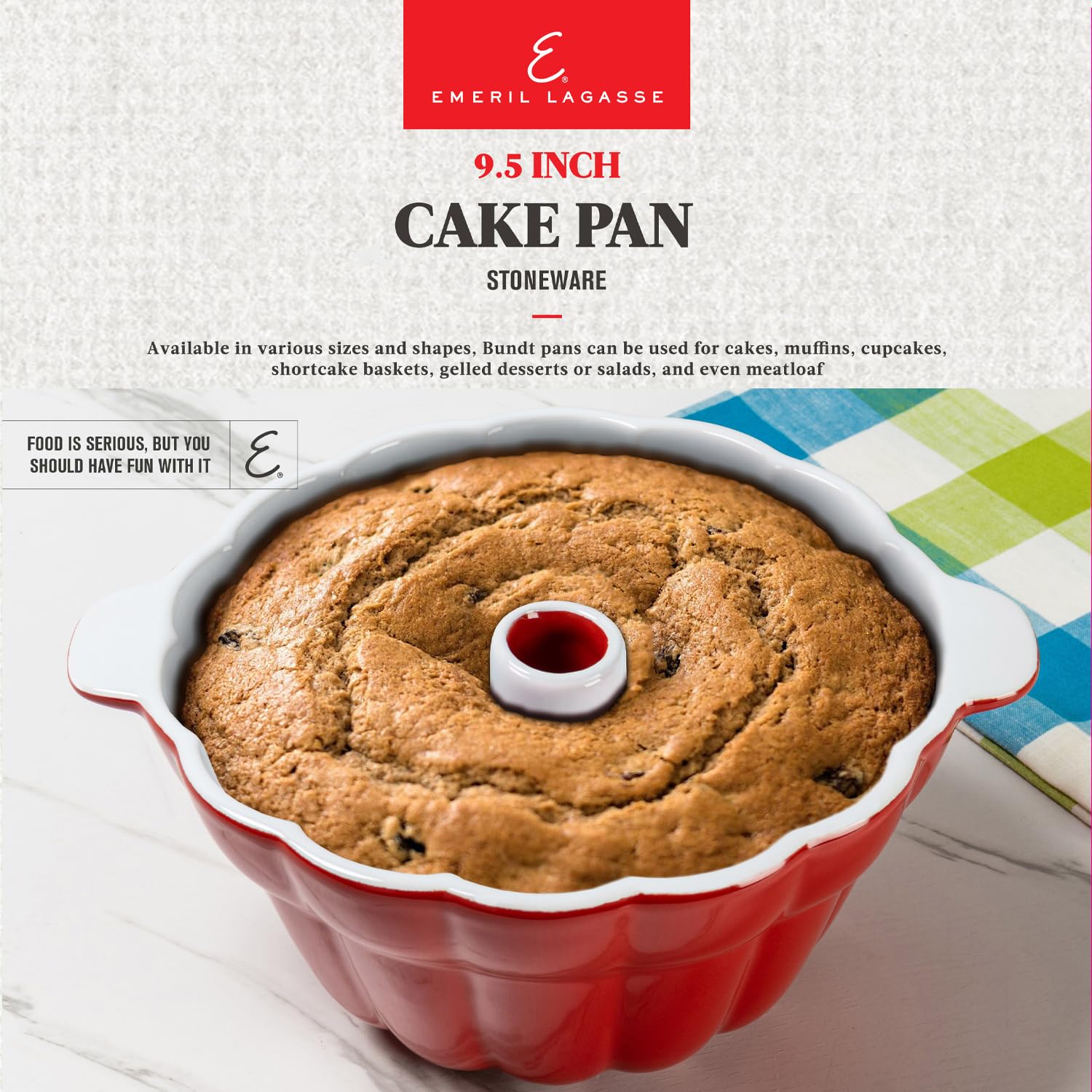 Emeril Lagasse Moule à gâteau Bundt en grès de 24,1 cm – Parfait pour cuire de délicieux gâteaux Bundt