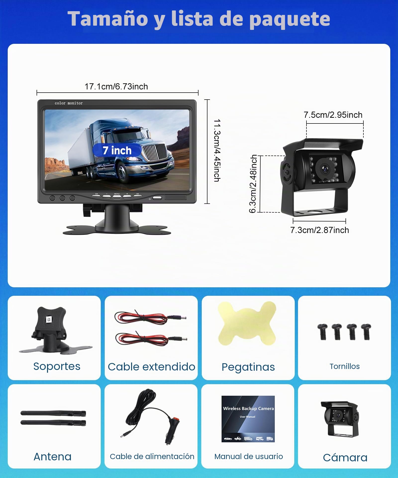 Hodozzy Cámaras de Visión Trasera Inalámbricas Digitales con Monitor IPS de 7 Pulgadas, Cámaras de Marcha atrás a Prueba de Agua IP68, Visión Nocturna por IR de 1080P, Compatible con BSD