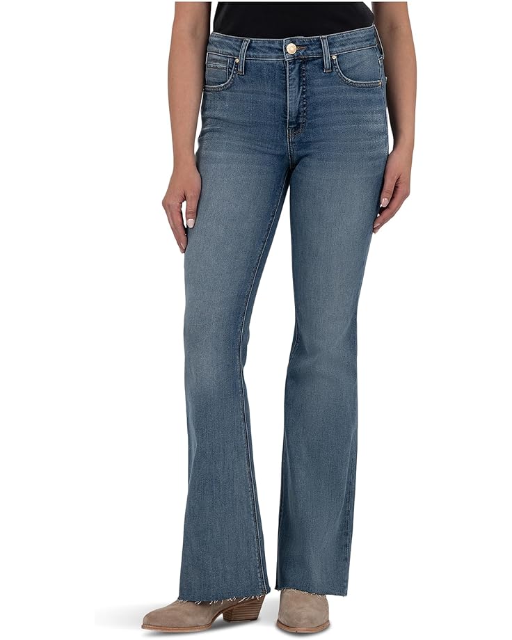 KUT from the Kloth Stella High-Rise Fab Ab Flare With Raw Hem in Black - Main View