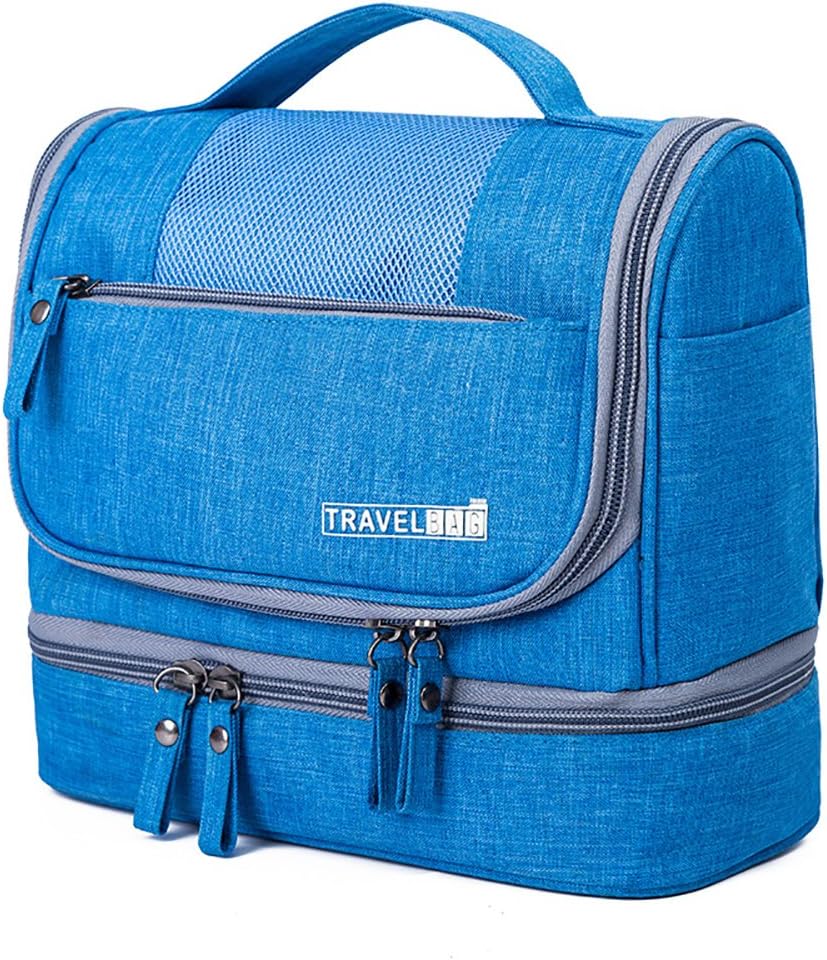 Toiletry Bag, Raffealo Hanging Travel Make Up Bag Waterproof Wash Bag Large Cosmetic Bag Travel Makeup Kit Portable Organizer for Women and Men (Blue)